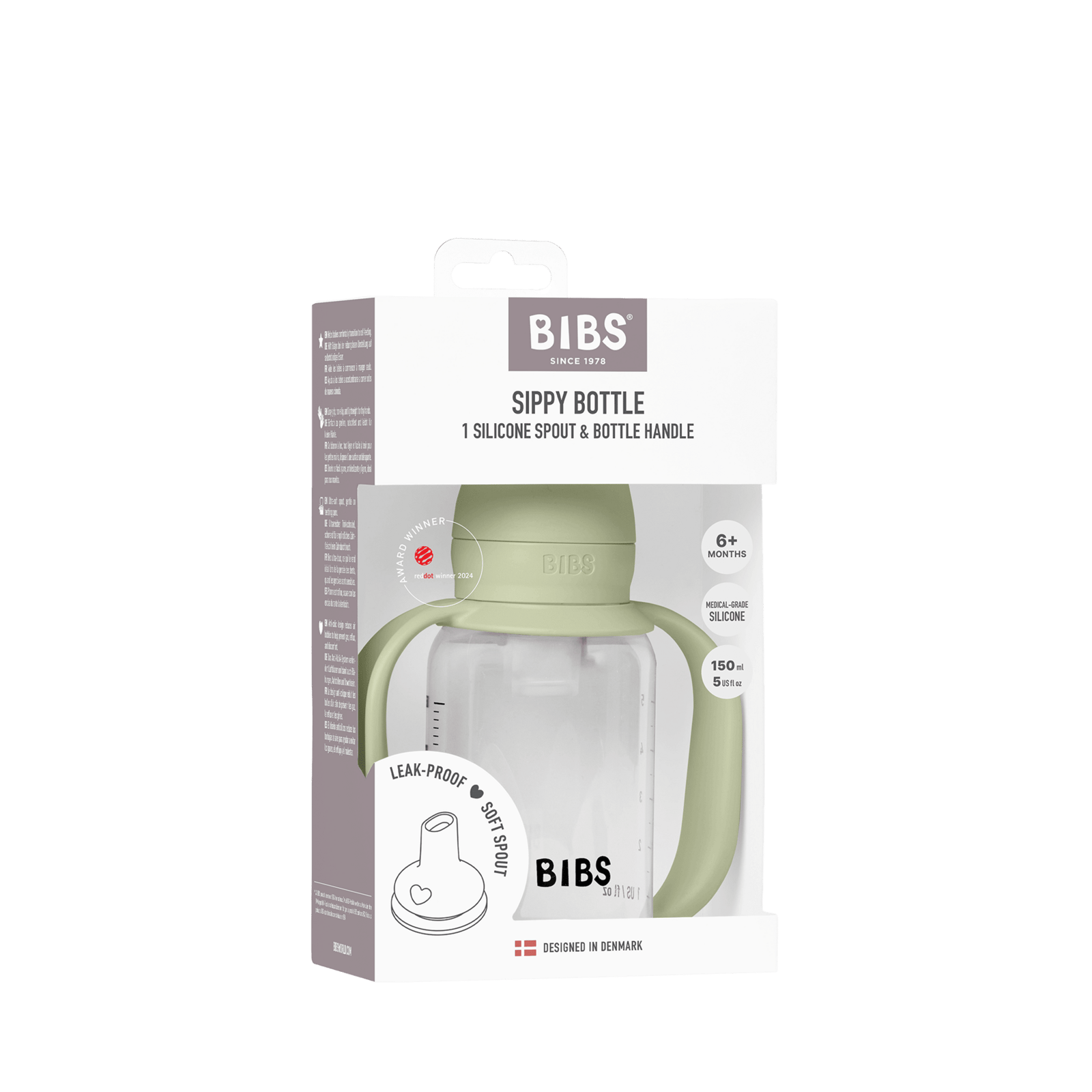 BIBS Baby Sippy Bottle Spout Silicone Sage 150 ml 1 st