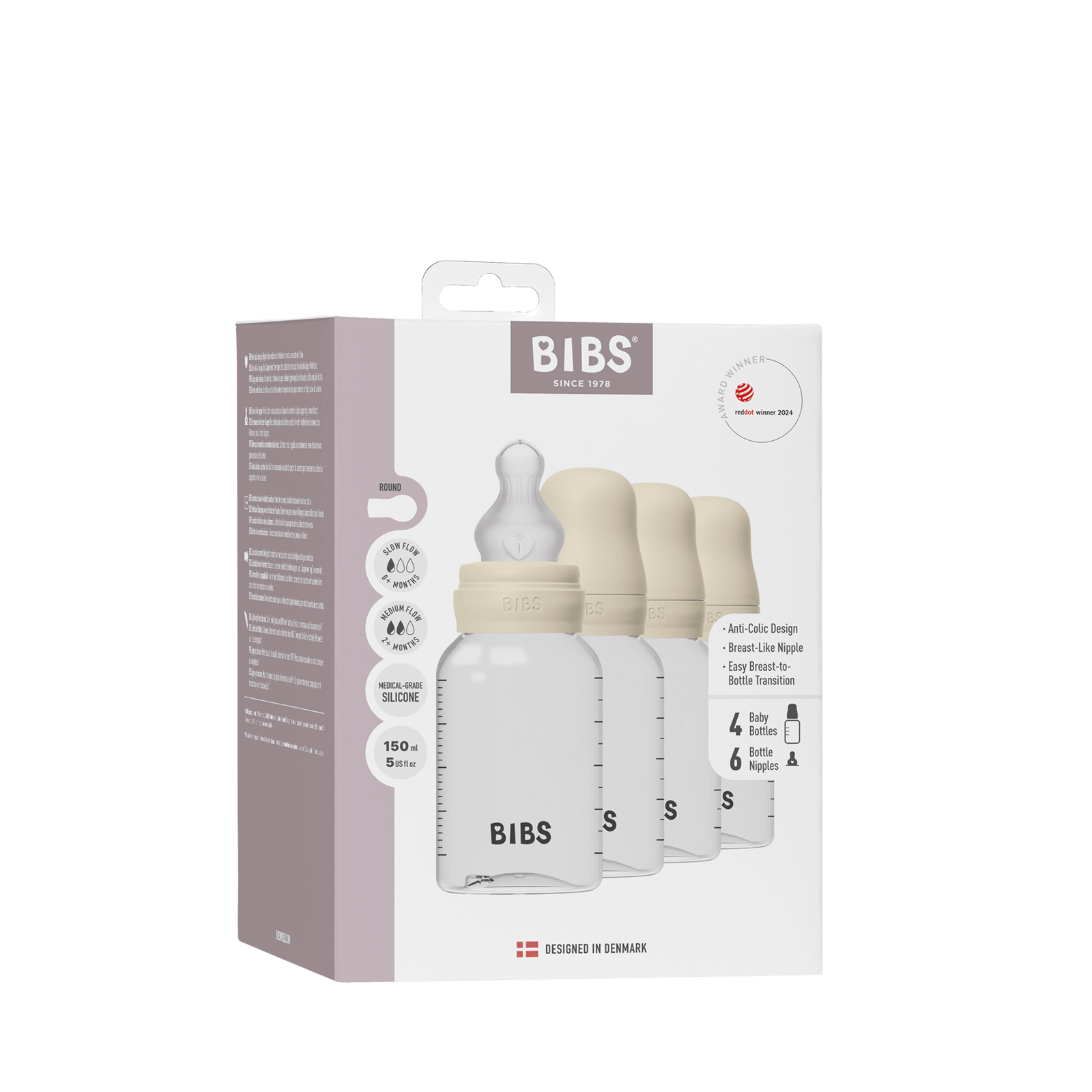 BIBS Baby Bottle Round Silicone Ivory 150 ml 4 pack
