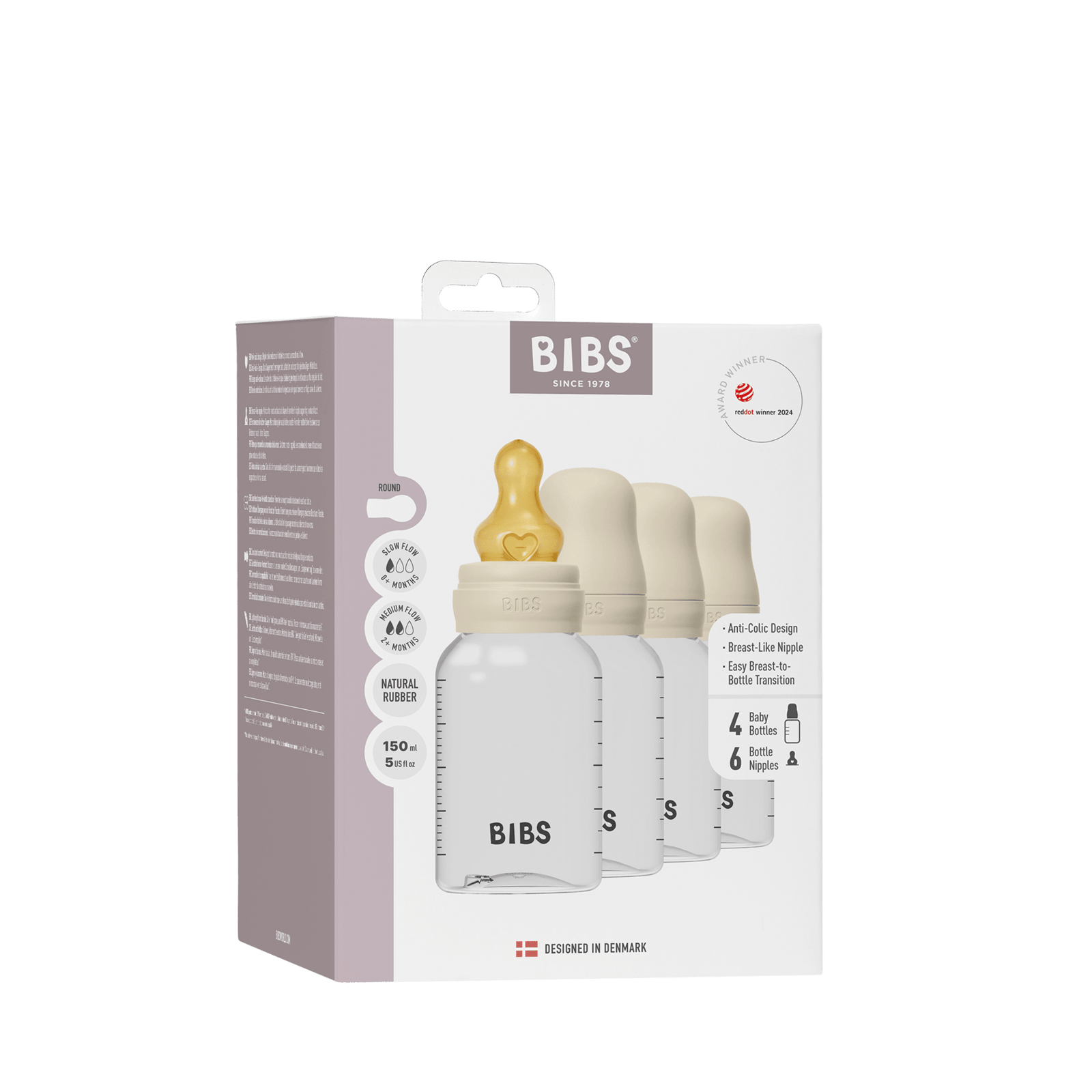 BIBS Baby Bottle Round Latex Ivory 150 ml 4 st