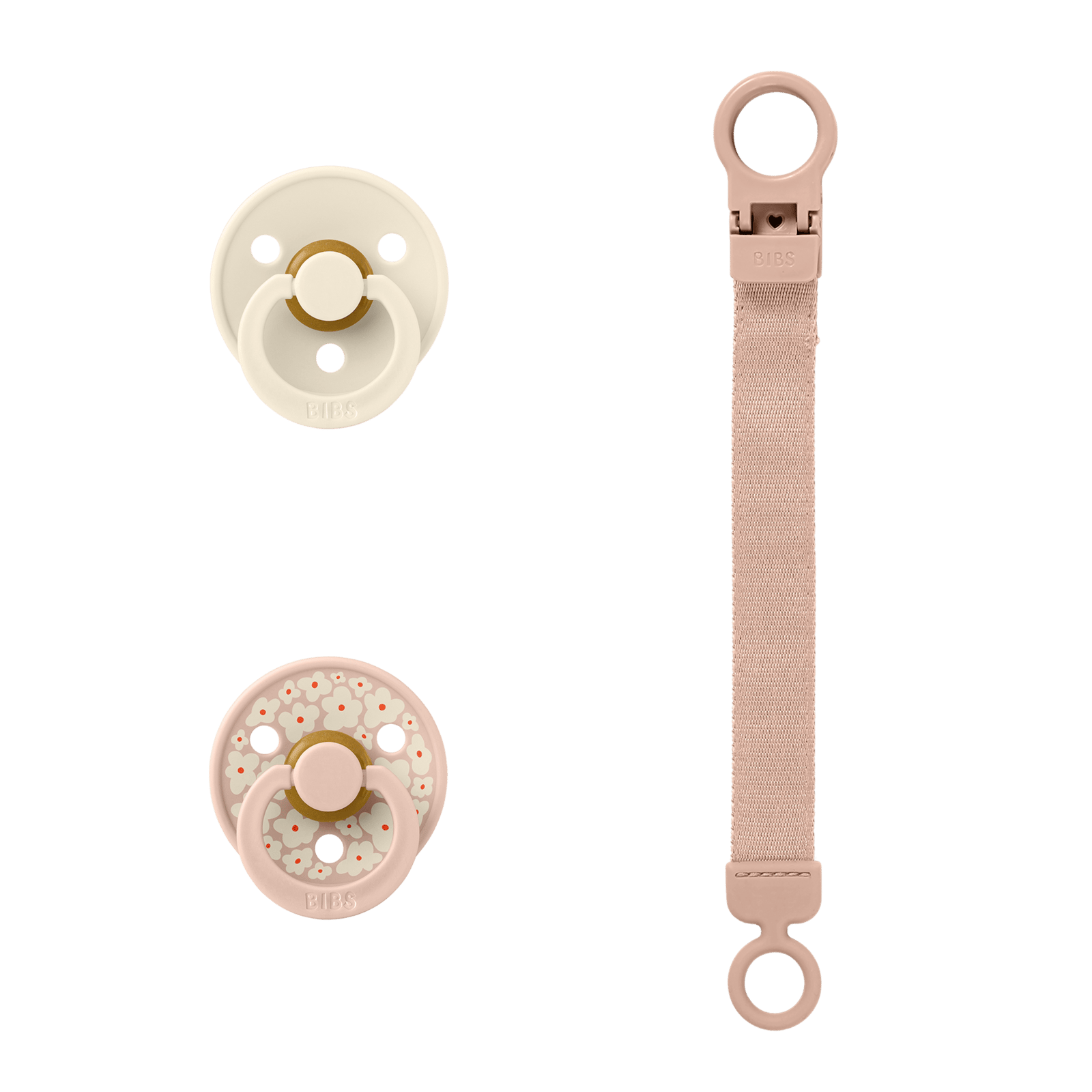 BIBS Colour Pacifier & Loop Clip Gift Set Latex 0+ Månader Size 1 Blush 2 st