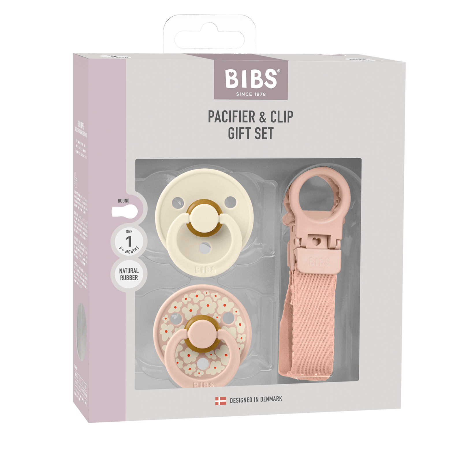 BIBS Colour Pacifier & Loop Clip Gift Set Latex 0+ Månader Size 1 Blush 2 st