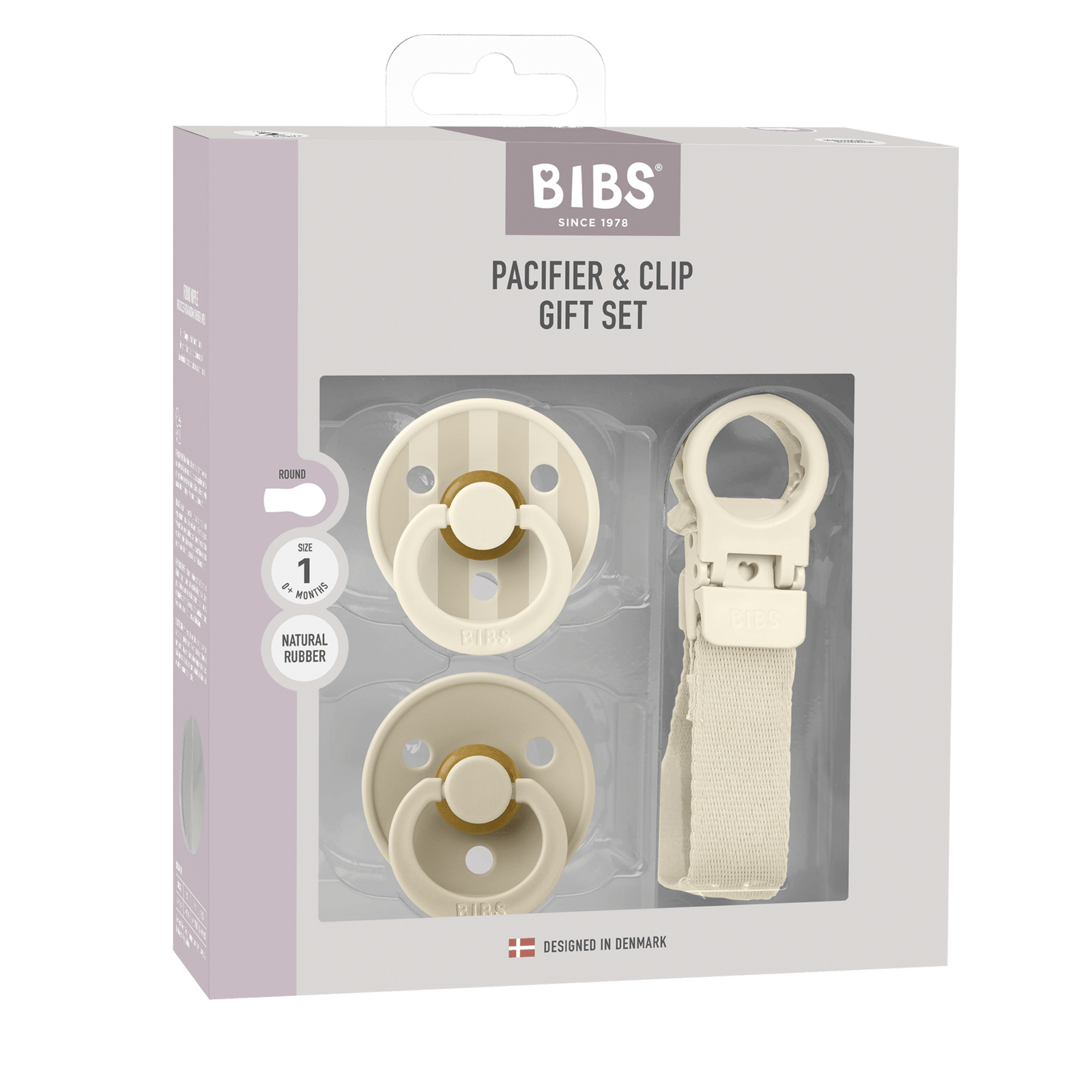 BIBS Colour Pacifier & Loop Clip Gift Set Latex 0+ Månader Size 1 Ivory 2 st