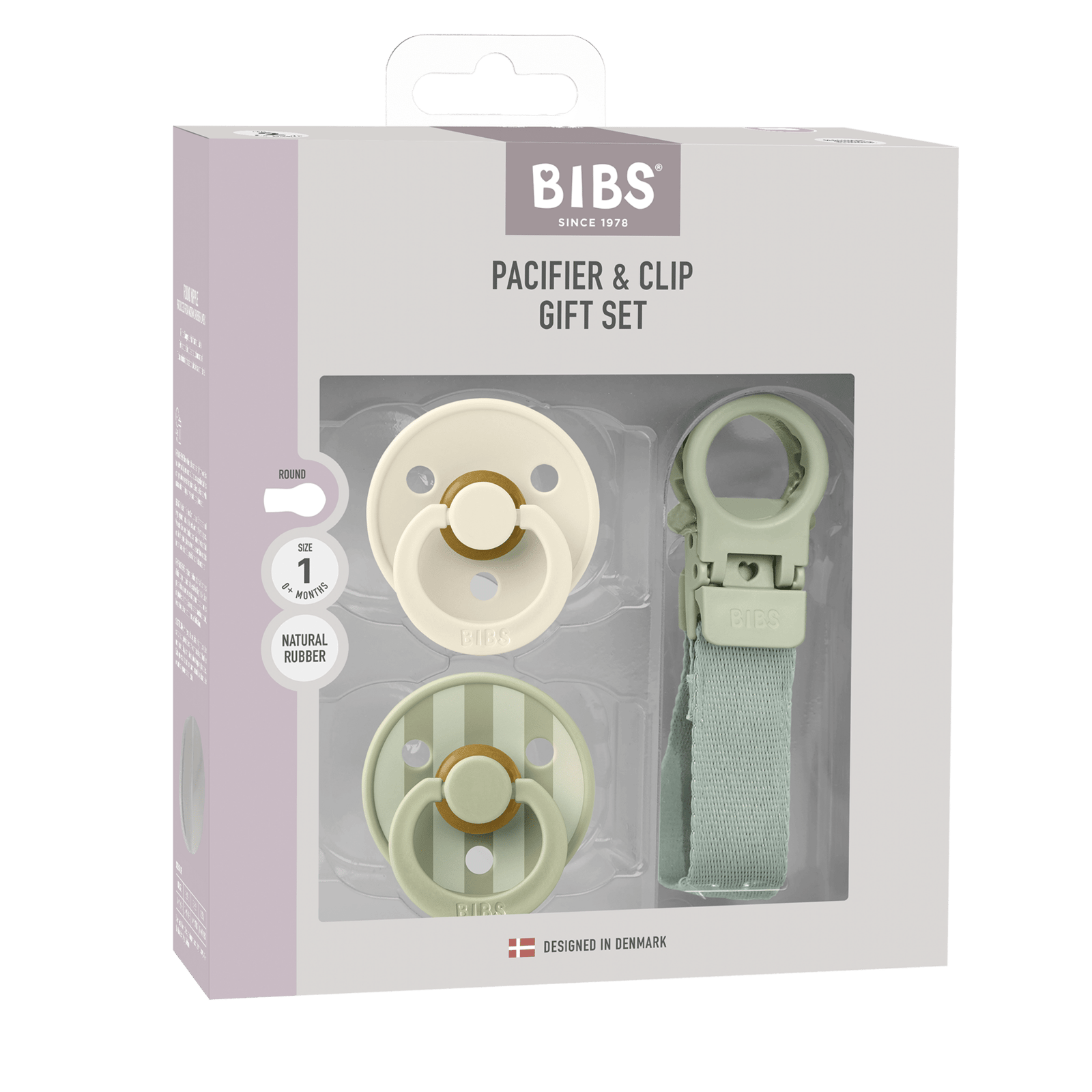 BIBS Colour Pacifier & Loop Clip Gift Set Latex 0+ Månader Size 1 Sage 2 st