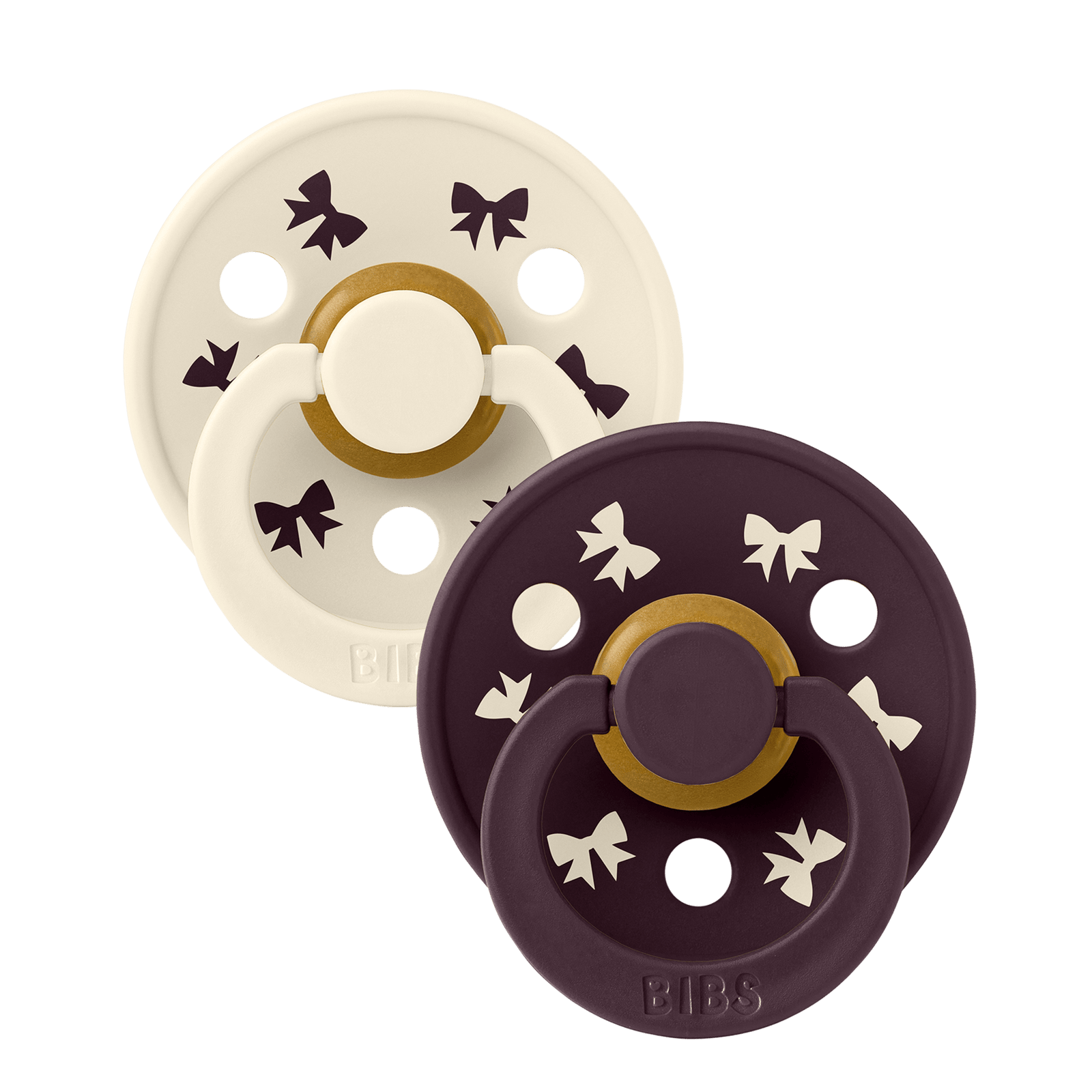 BIBS Pacifier Colour Holiday Bow Latex 0+ Månader Size 1 Ivory/Plum 2 st