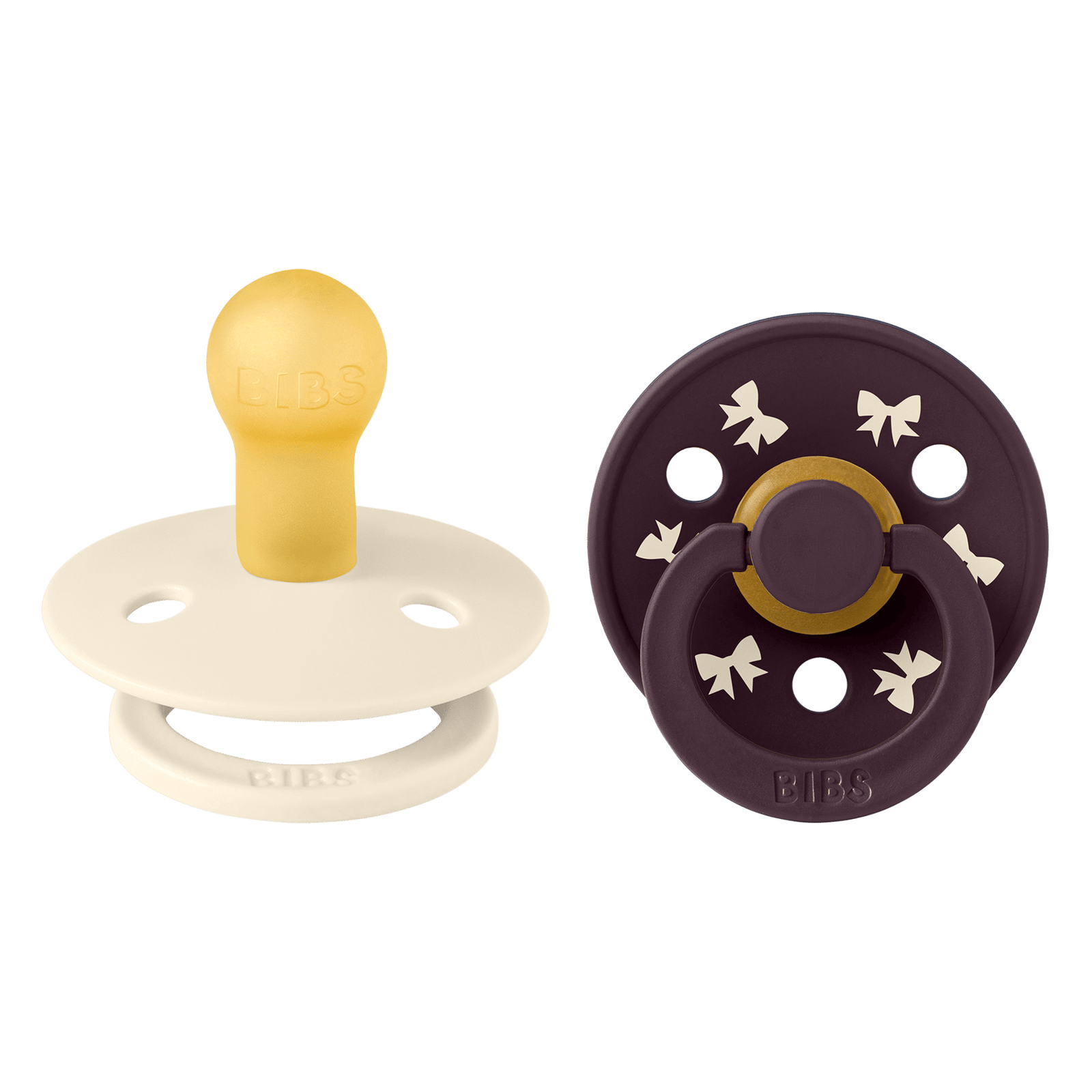 BIBS Pacifier Colour Holiday Bow Latex 0+ Månader Size 1 Ivory/Plum 2 st