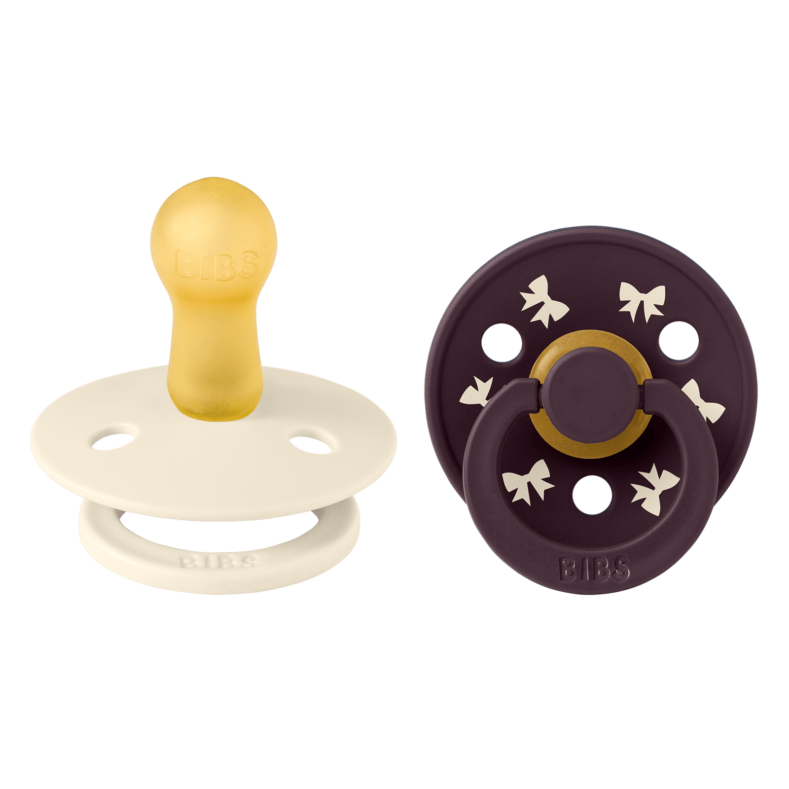 BIBS Pacifier Colour Holiday Bow Latex 6+ Månader Size 2 Ivory/Plum 2 st