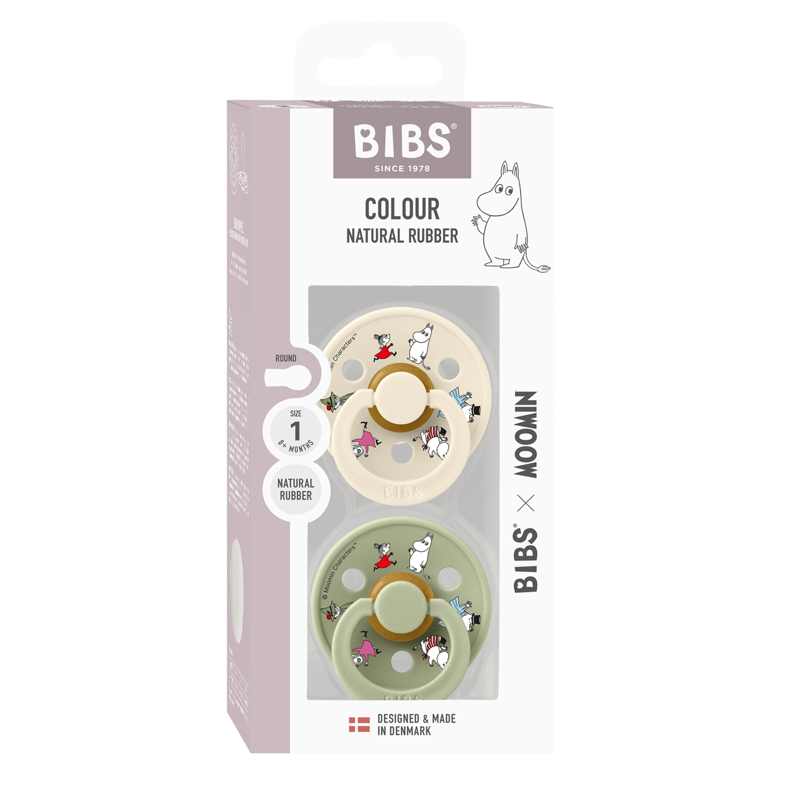 BIBS x Moomin Pacifier Colour Friends Latex 0+ Månader Size 1 Ivory Mix 2 st