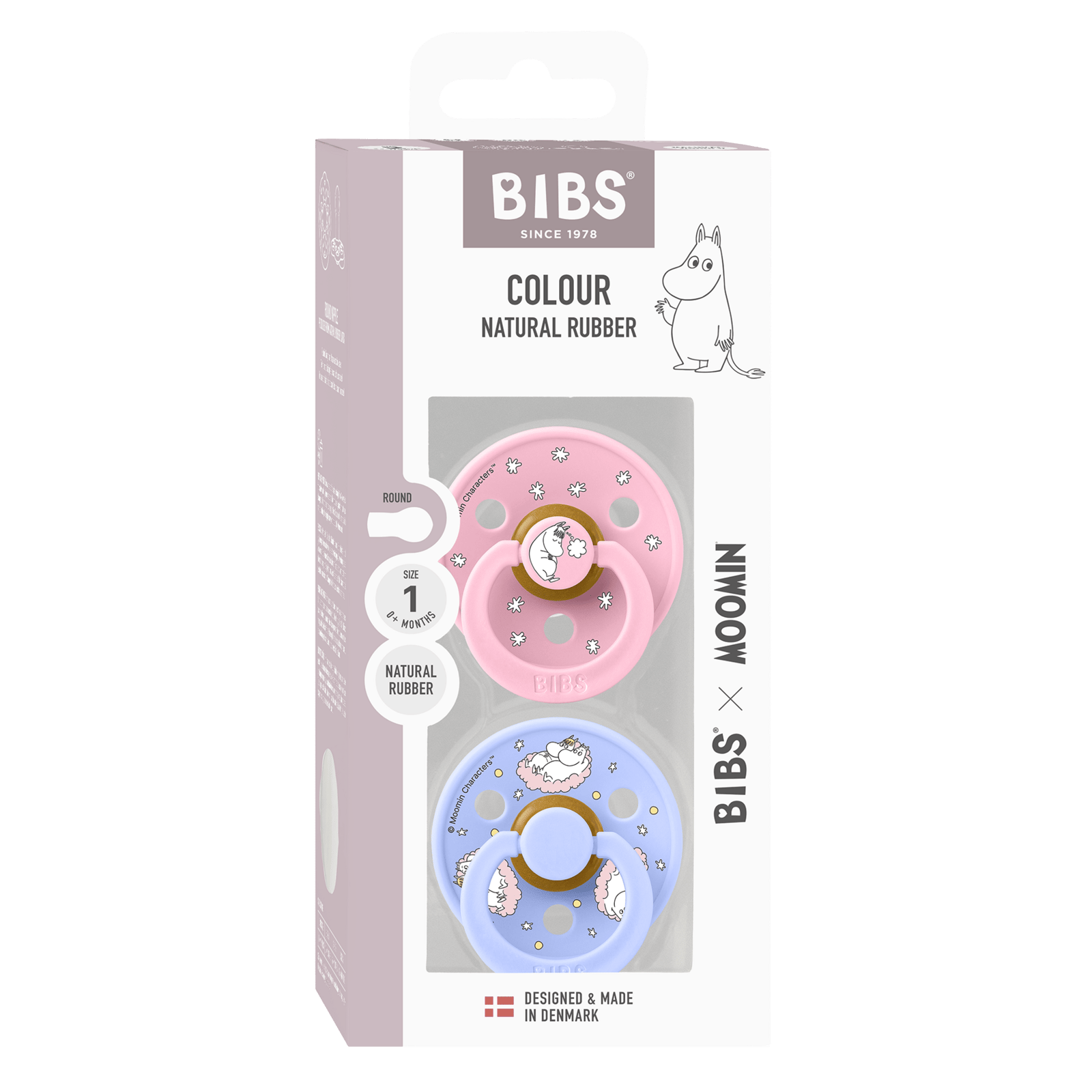 BIBS x Moomin Pacifier Colour Dreaming Latex 0+ Månader Size 1 Baby Pink Mix 2 st