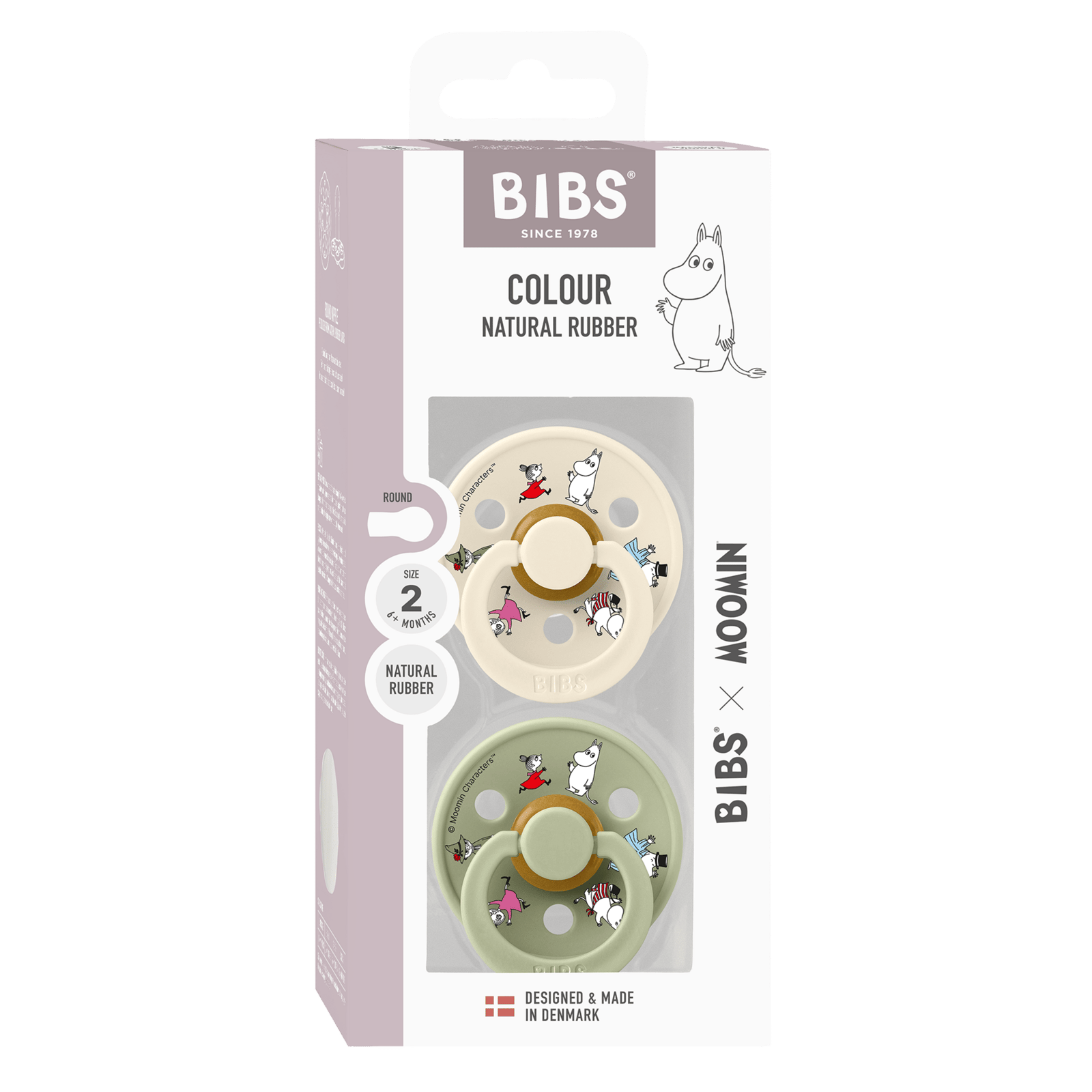 BIBS x Moomin Pacifier Colour Friends Latex 6+ Månader Size 2 Ivory Mix 2 st