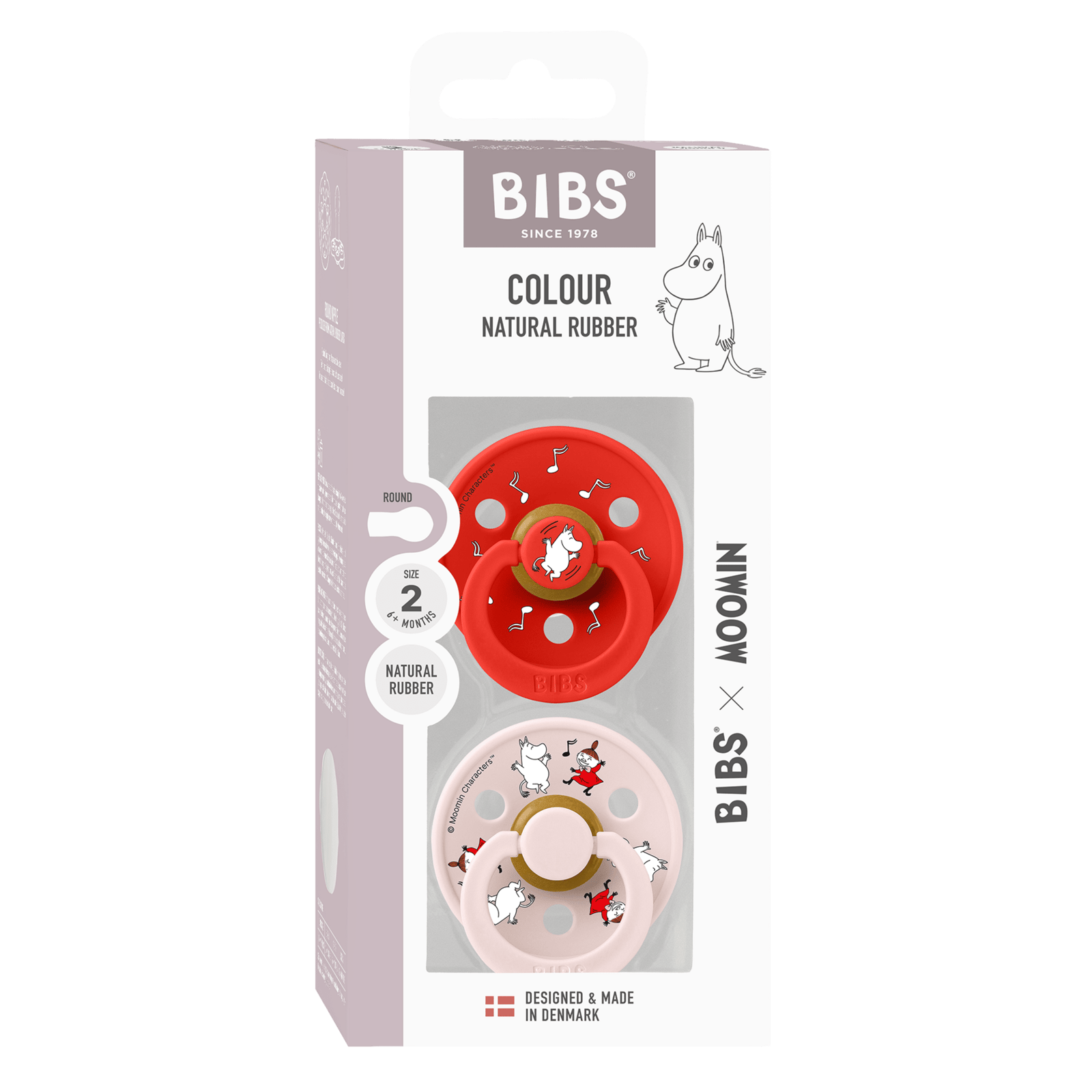 BIBS x Moomin Pacifier Colour  Dancing Latex 6+ Månader Size 2 Candy Apple Mix 2 st