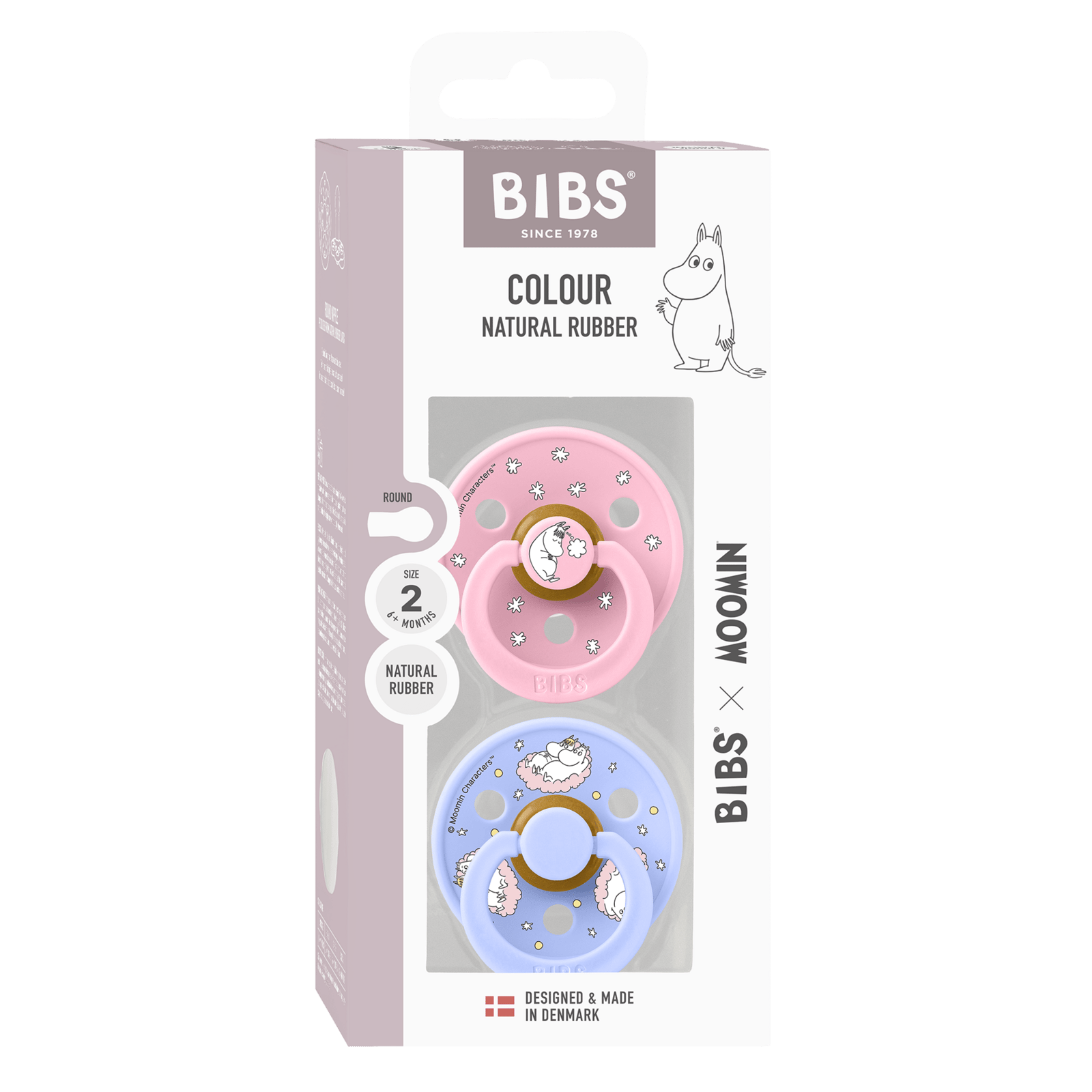 BIBS x Moomin Pacifier Colour Dreaming Latex 6+ Månader Size 2 Baby Pink mix 2st