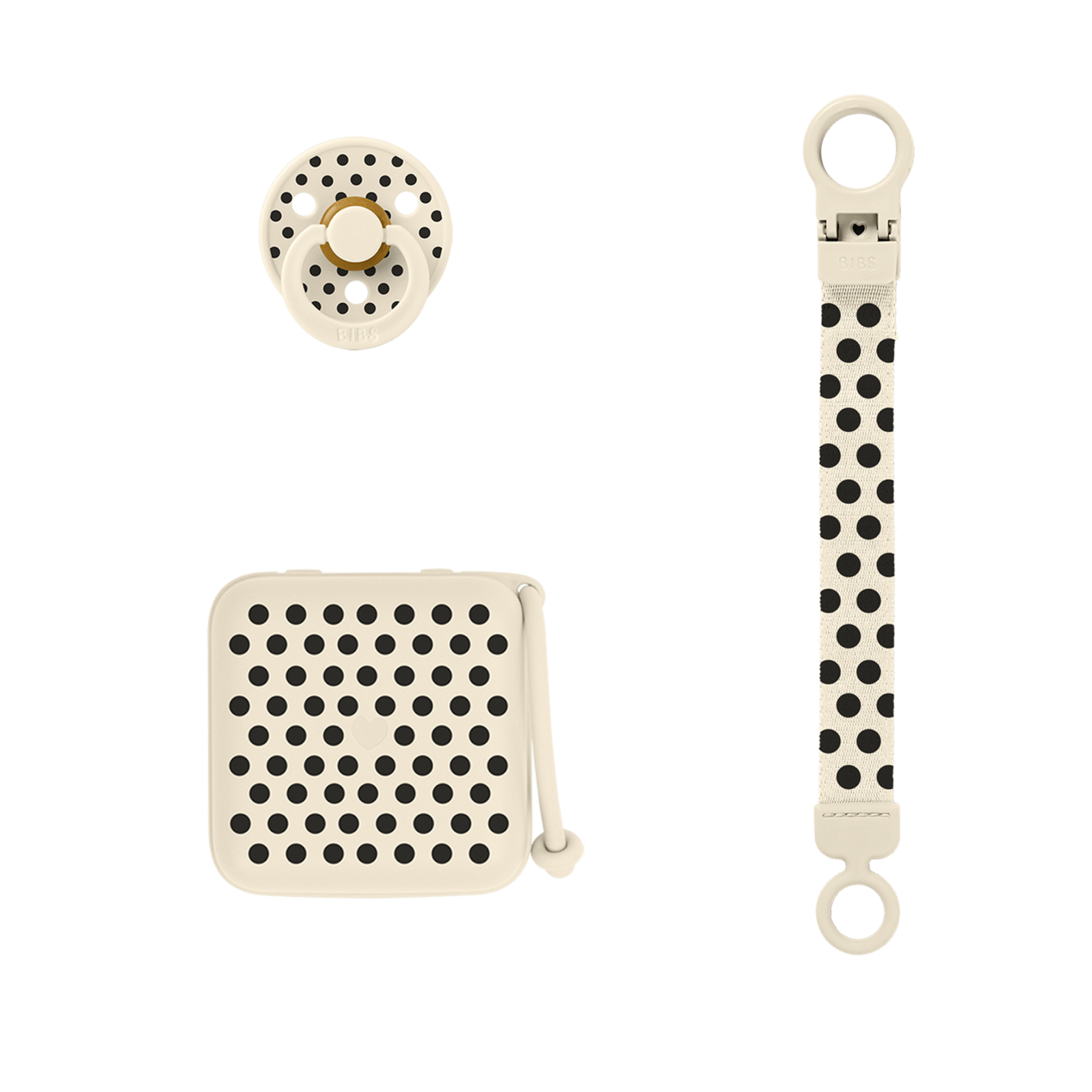BIBS Gift Set Polka Soothe & Go Latex Size 2 Ivory Black 3 st