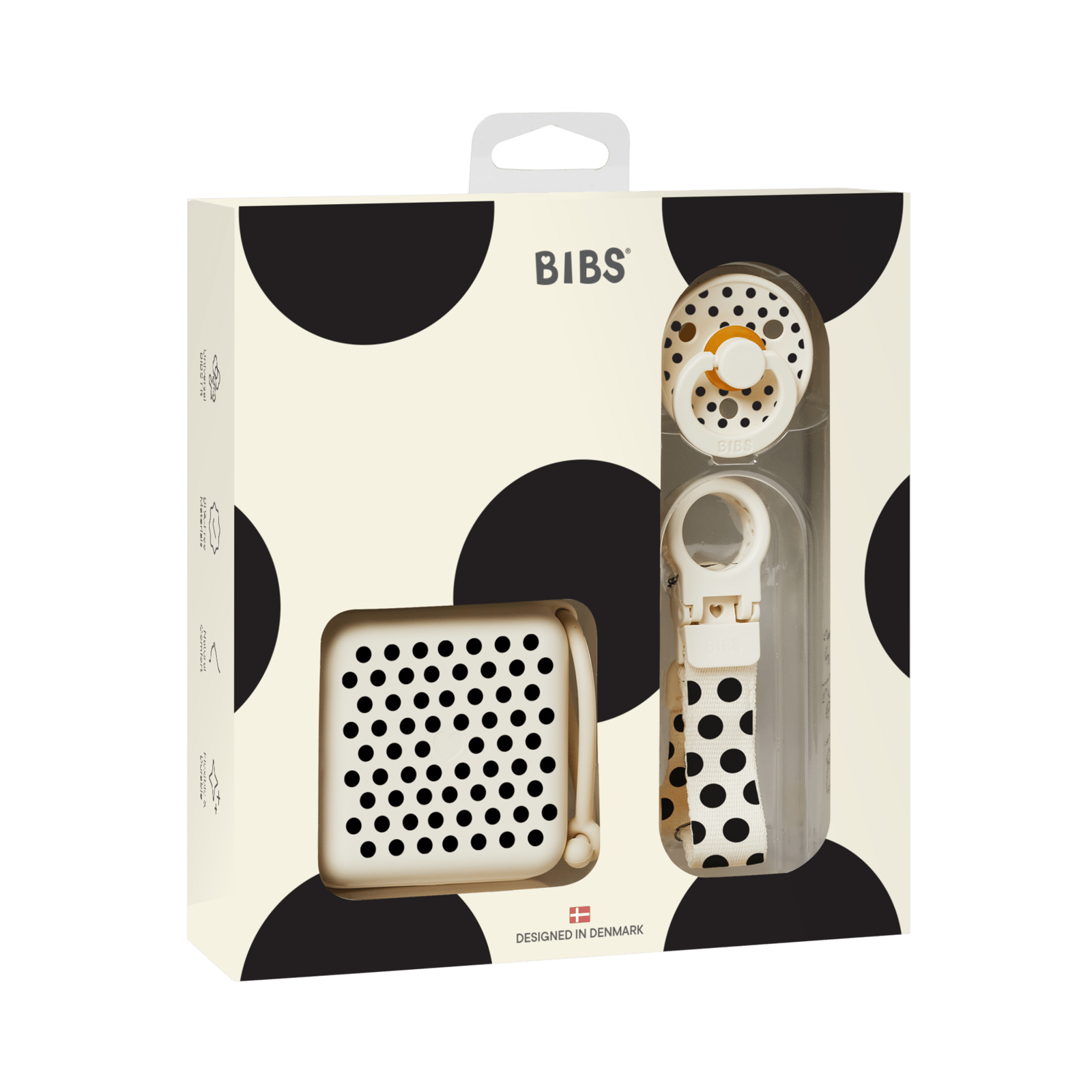 BIBS Gift Set Polka Soothe & Go Latex Size 2 Ivory Black 3 st