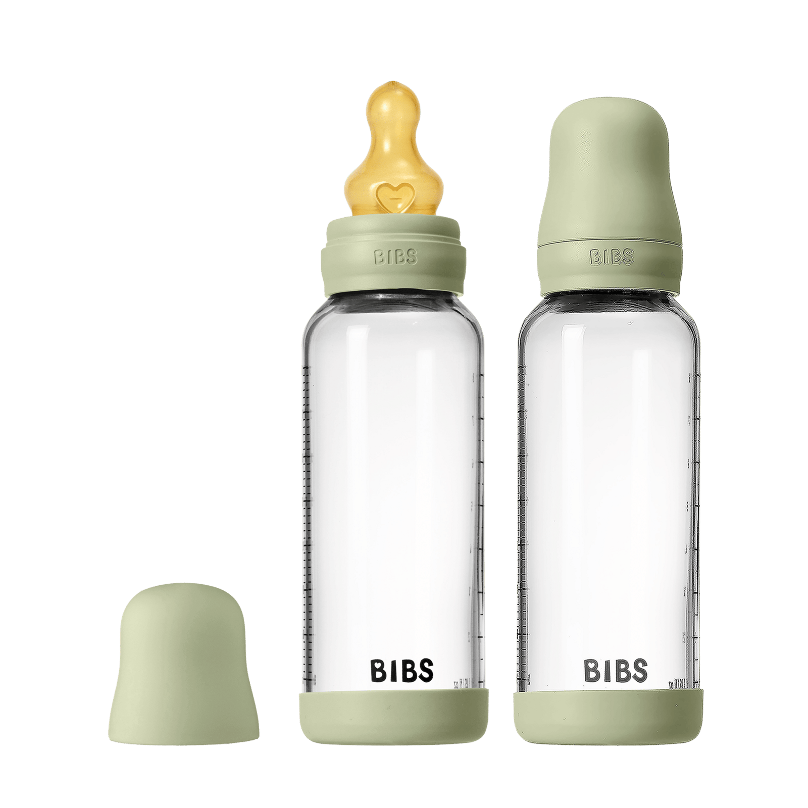 BIBS Glass Baby Bottle Round Latex Medium Flow Sage 240 ml 2 st