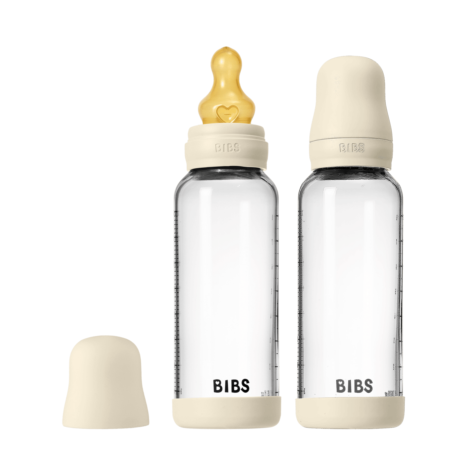 BIBS Glass Baby Bottle Round Latex Medium Flow Ivory 240 ml 2 st