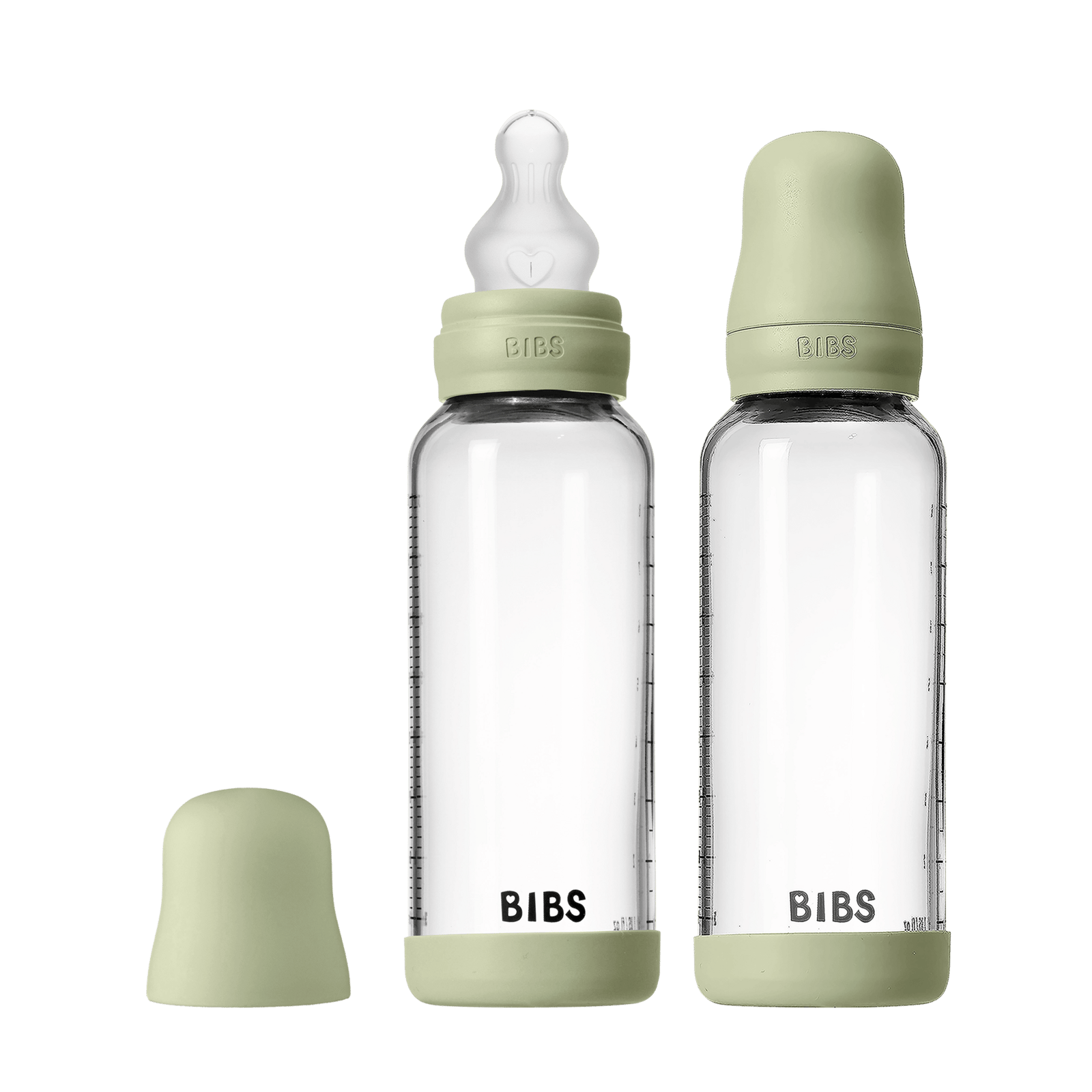 BIBS Glass Baby Bottle Round Silicone Medium Flow Sage 240 ml 2 st