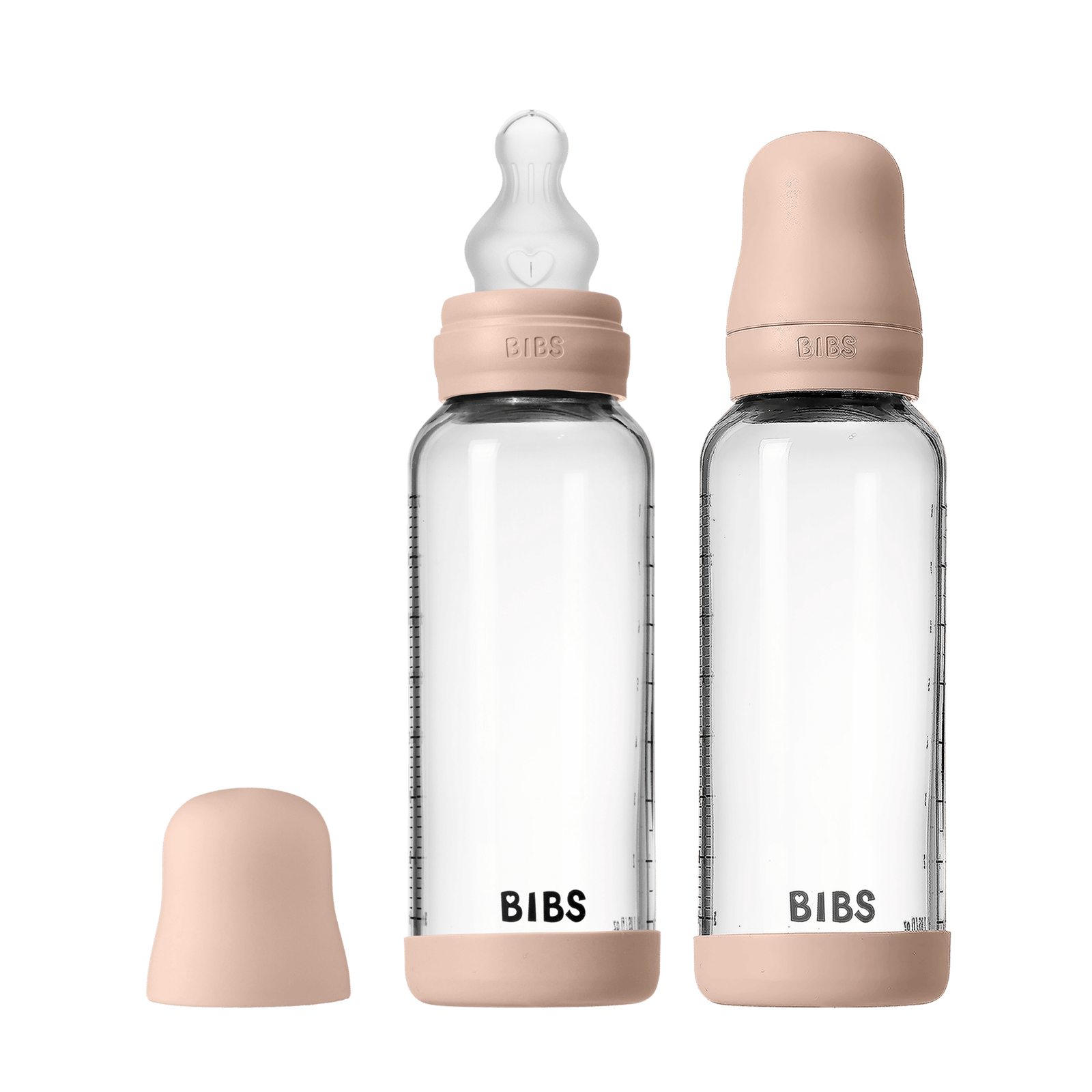 BIBS Glass Baby Bottle Round Silicone Medium Flow Blush 240 ml 2 st