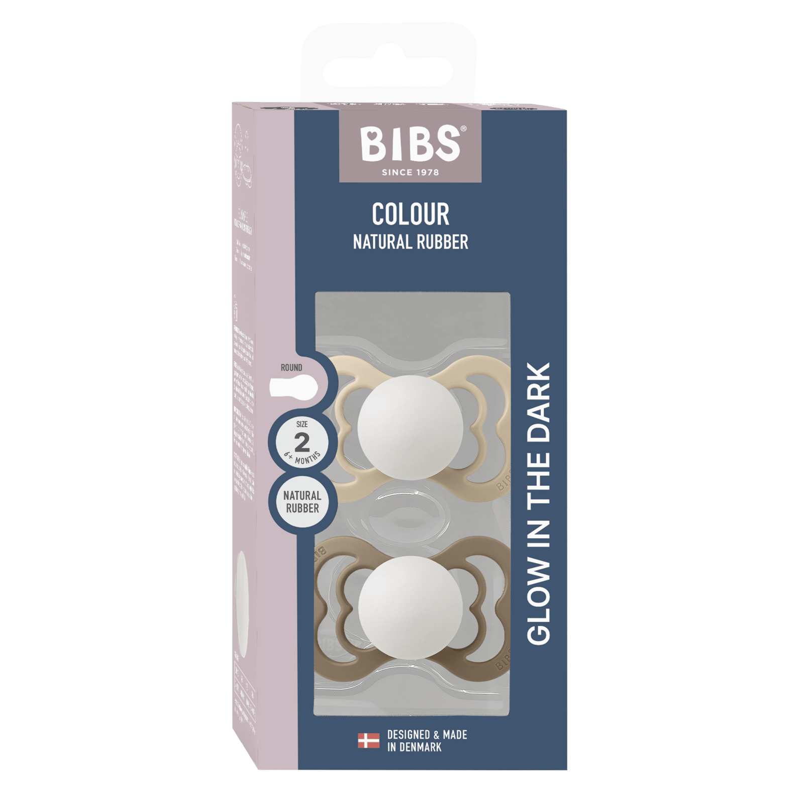 BIBS Pacifier Supreme Silicone Size 2 Vanilla Glow/Dark Oak Glow 2 st