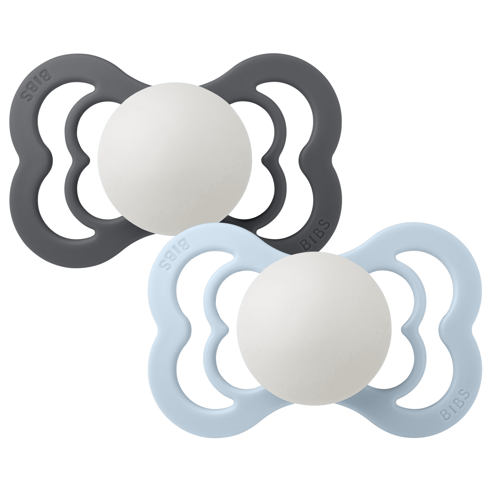 BIBS Pacifier Supreme Silicone Size 2 Iron Glow/Baby Blue Glow 2 st