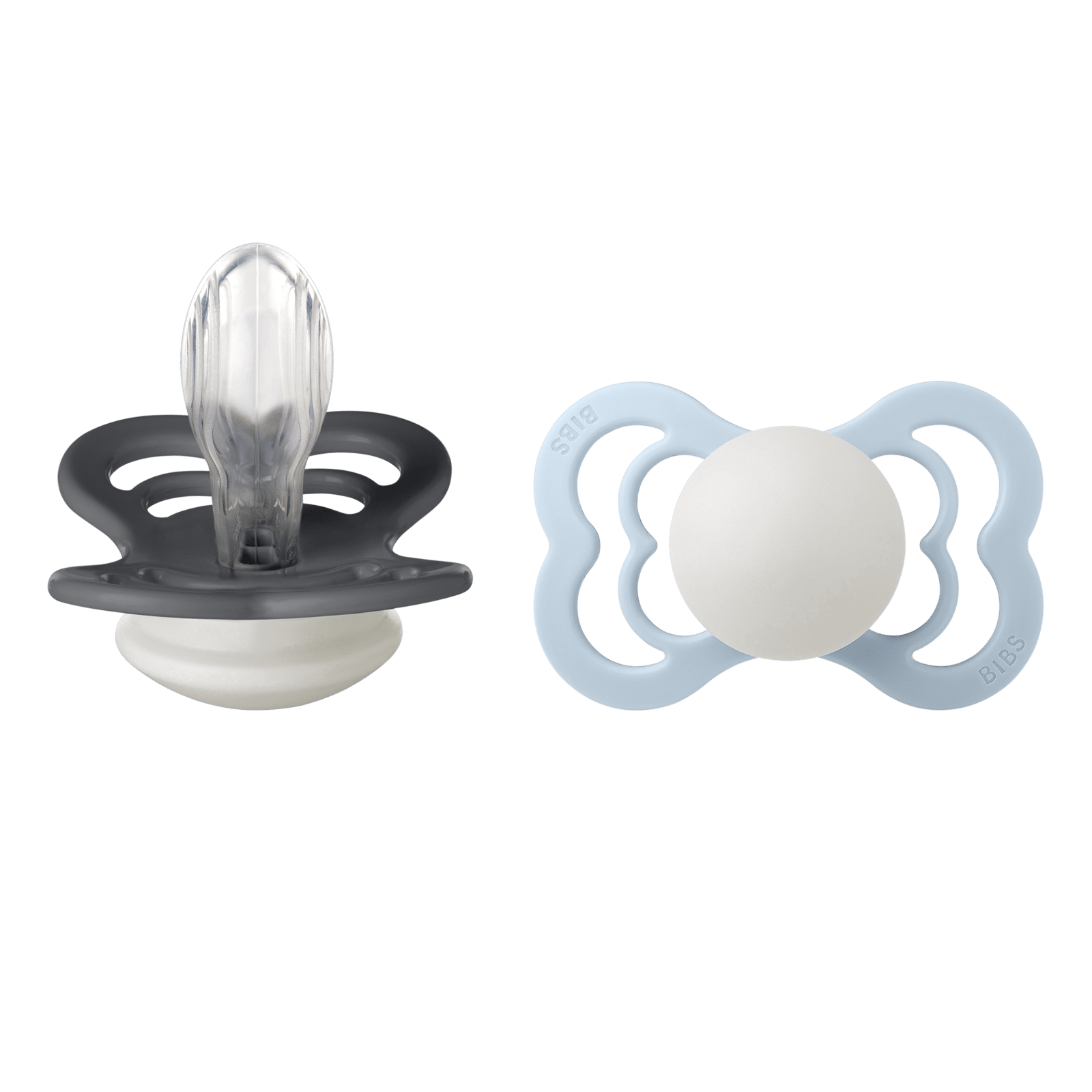 BIBS Pacifier Supreme Silicone Size 2 Iron Glow/Baby Blue Glow 2 st
