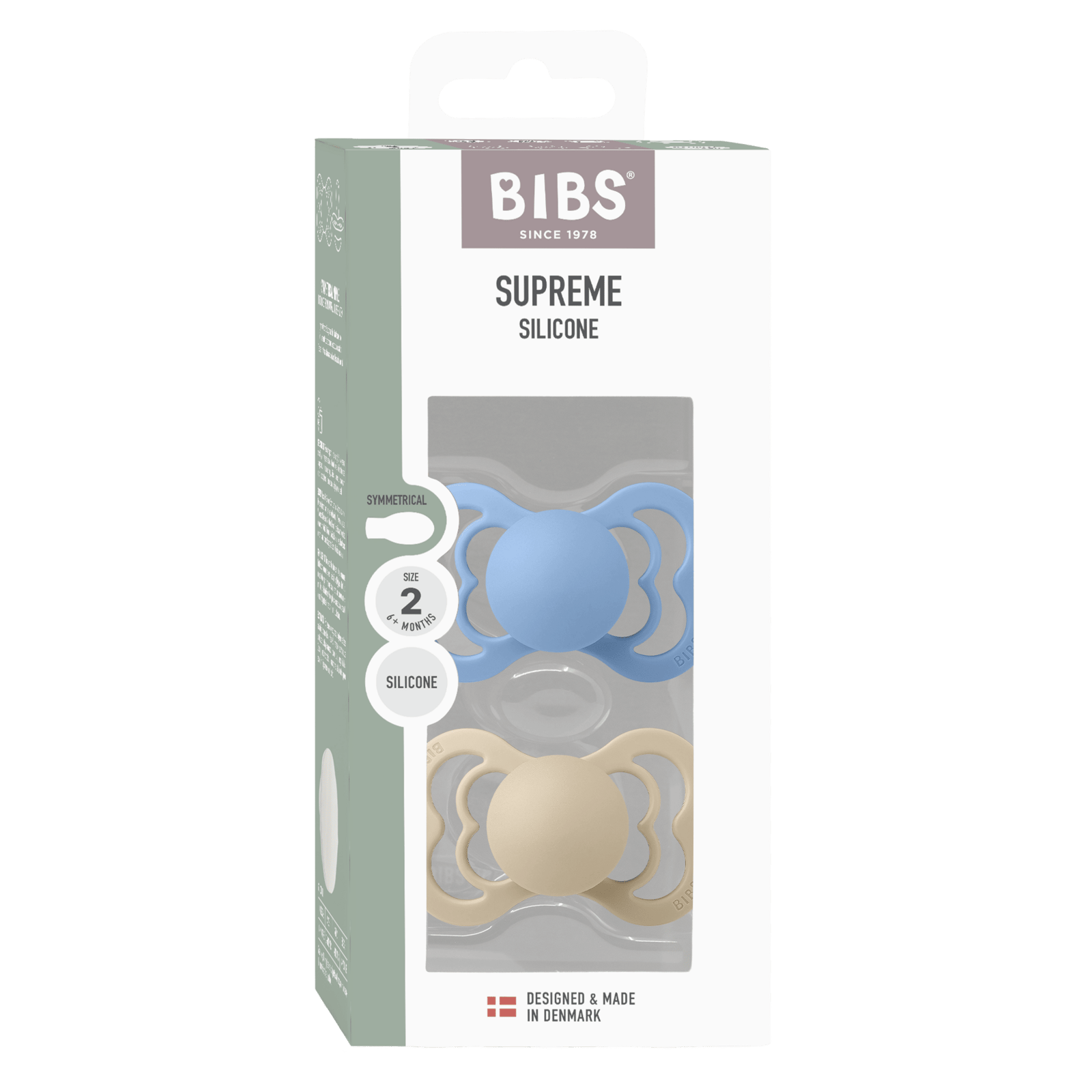 BIBS Pacifier Supreme Silicone Size 2 Vanilla/Sky Blue 2 st