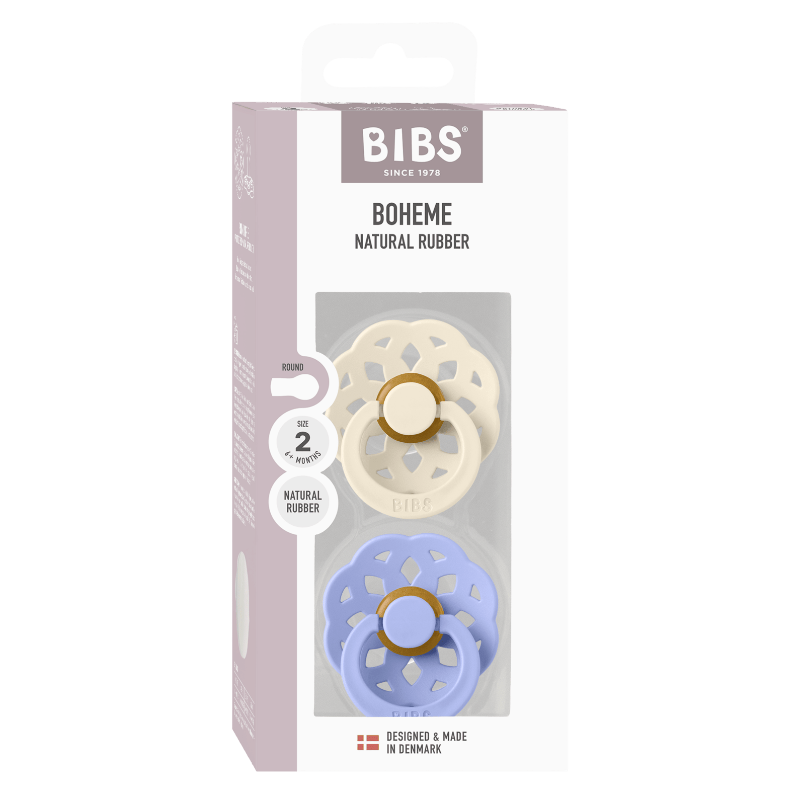 BIBS Pacifier Boheme Latex 6+ månader Size 2 Ivory/Hush 2 st