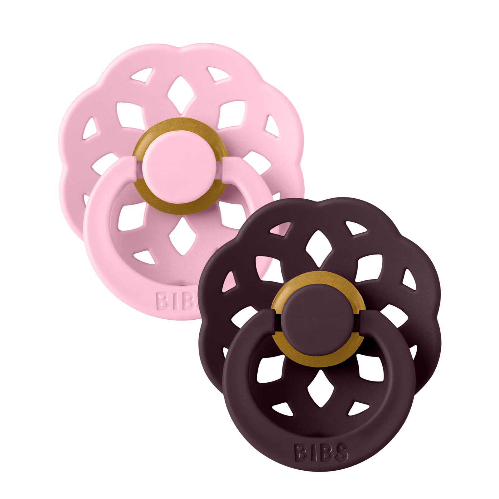 BIBS Pacifier Boheme 2 PACK Latex 6+ månader Size 2 Baby Pink/Plum