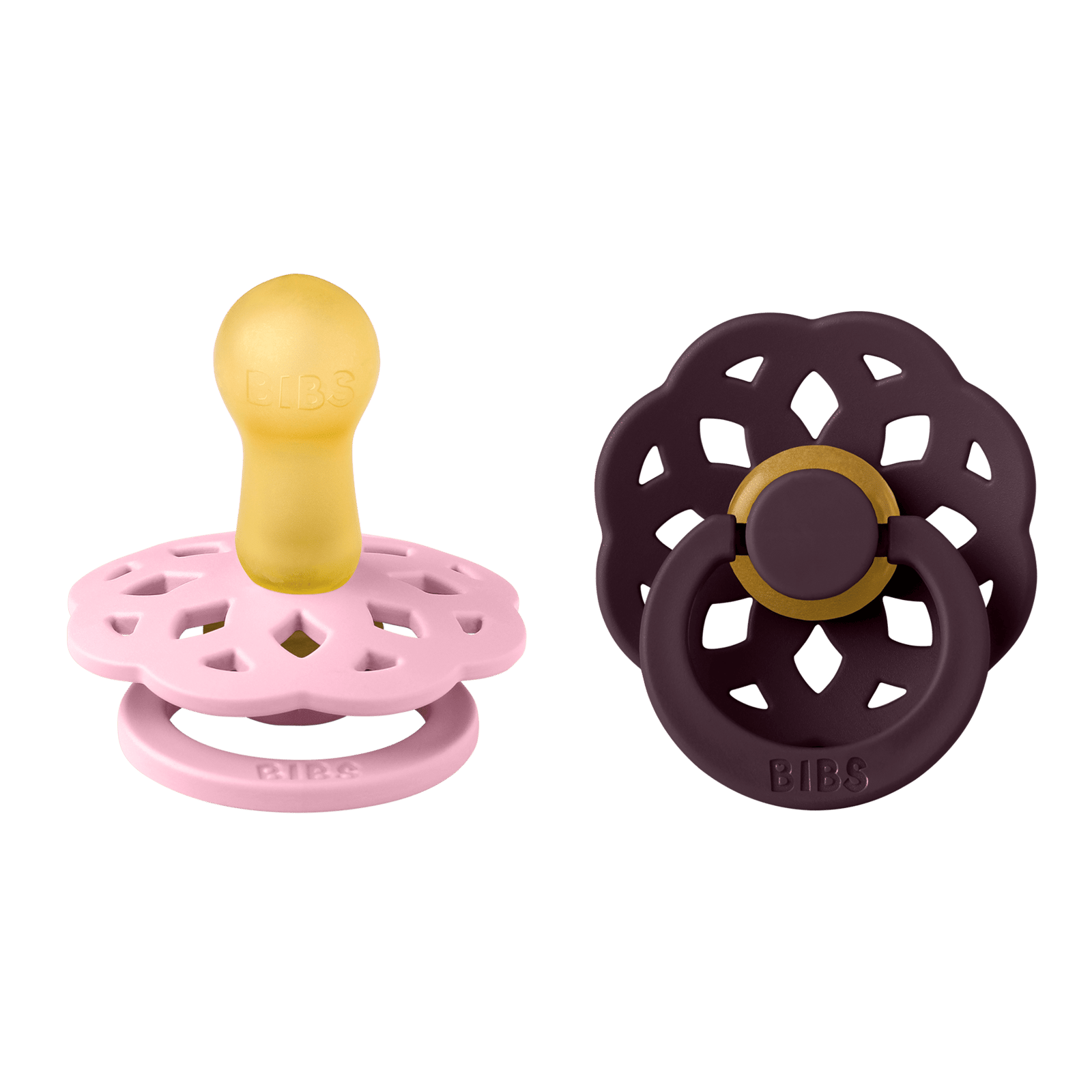 BIBS Pacifier Boheme 2 PACK Latex 6+ månader Size 2 Baby Pink/Plum