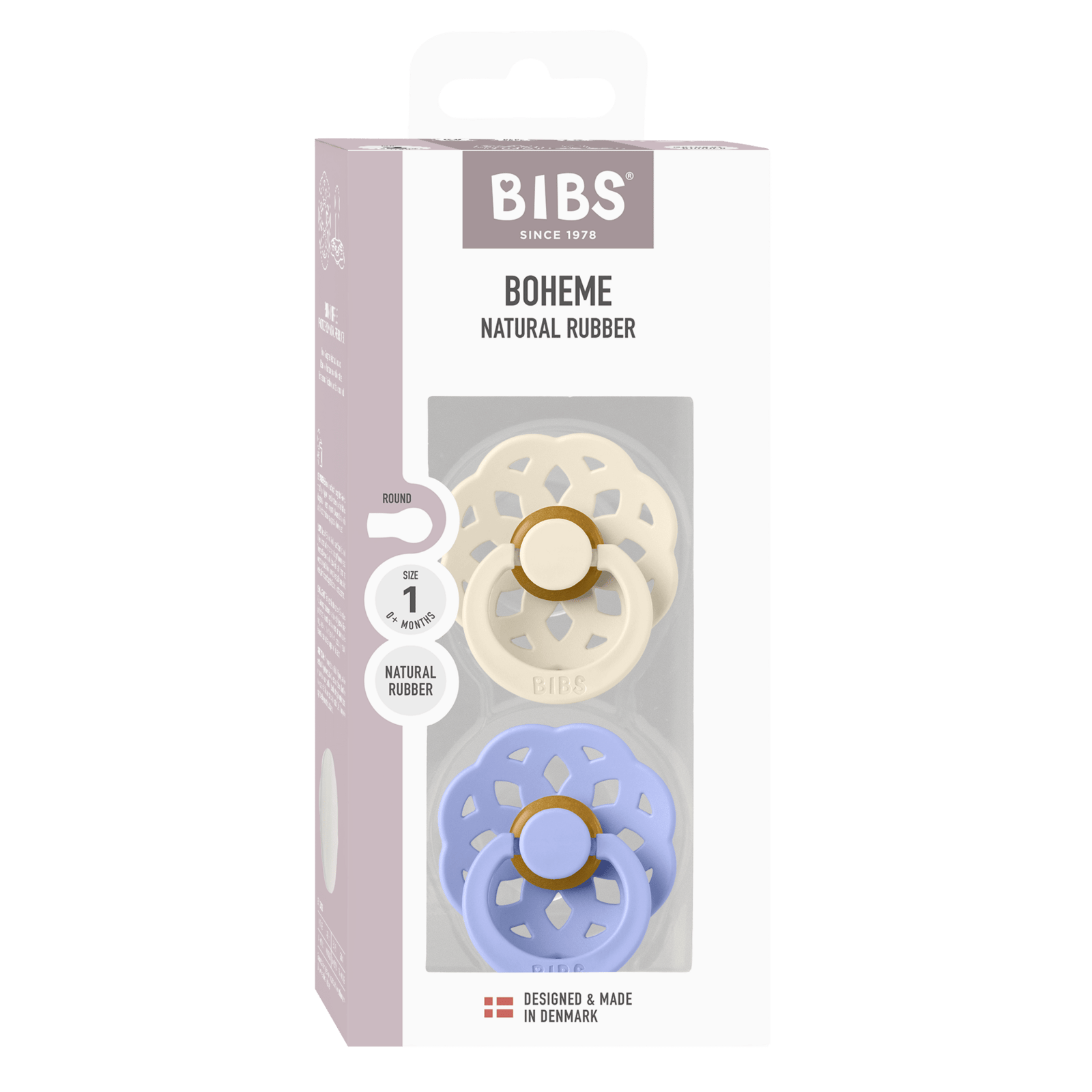 BIBS Pacifier Boheme Latex 0+ månader Size 1 Ivory/Hush 2 st