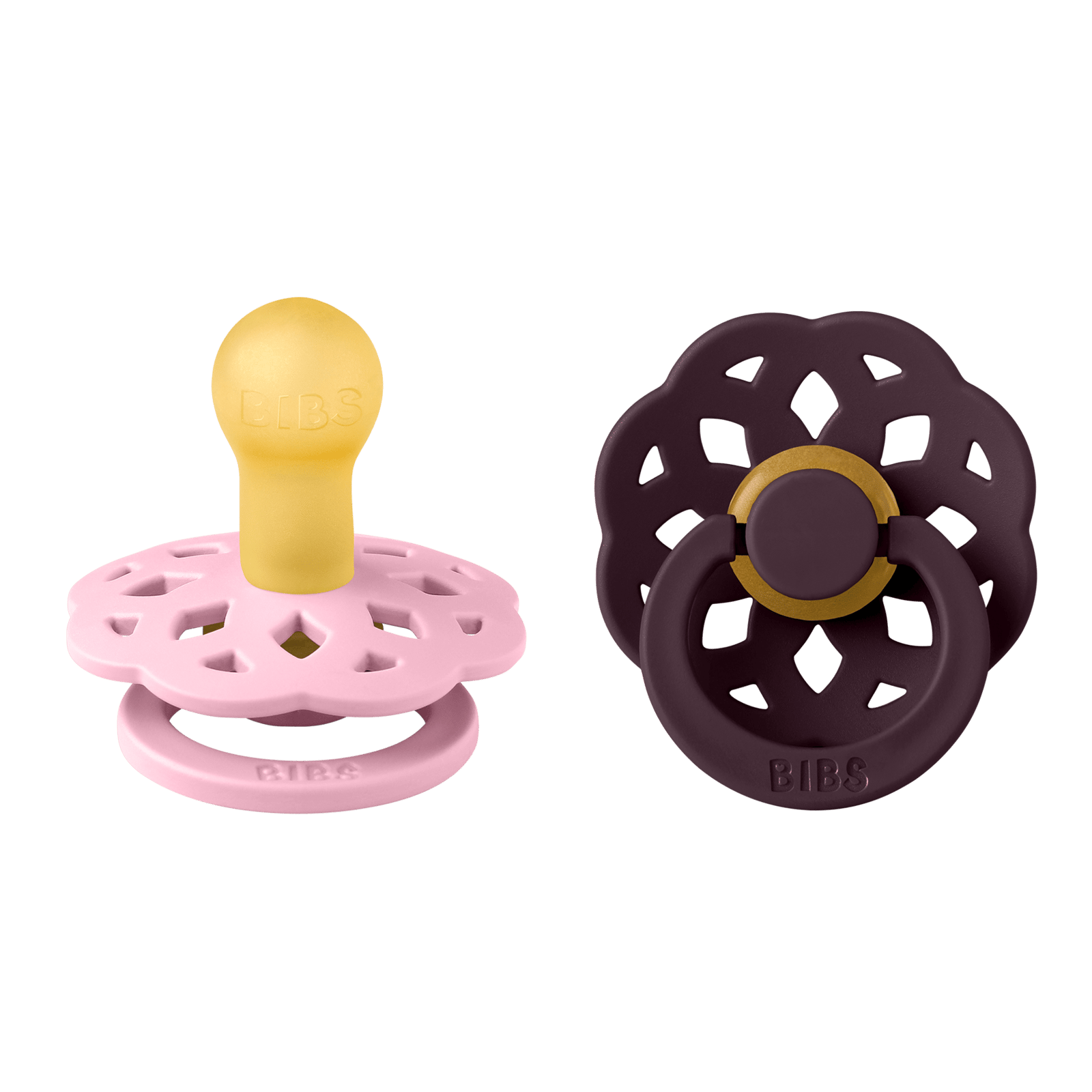 BIBS Pacifier Boheme 2 PACK Latex 0+ månader Size 1 Baby Pink/Plum