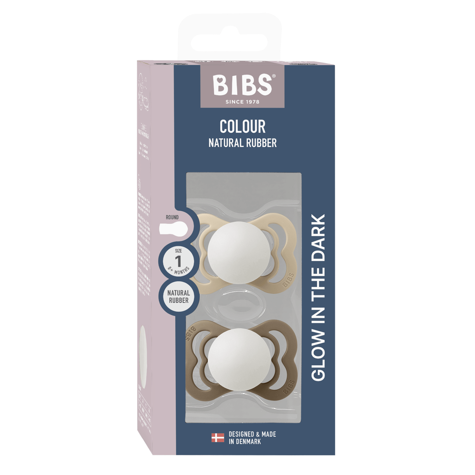 BIBS Pacifier Supreme Silicone Size 1 Vanilla Glow/Dark Oak Glow 2 st