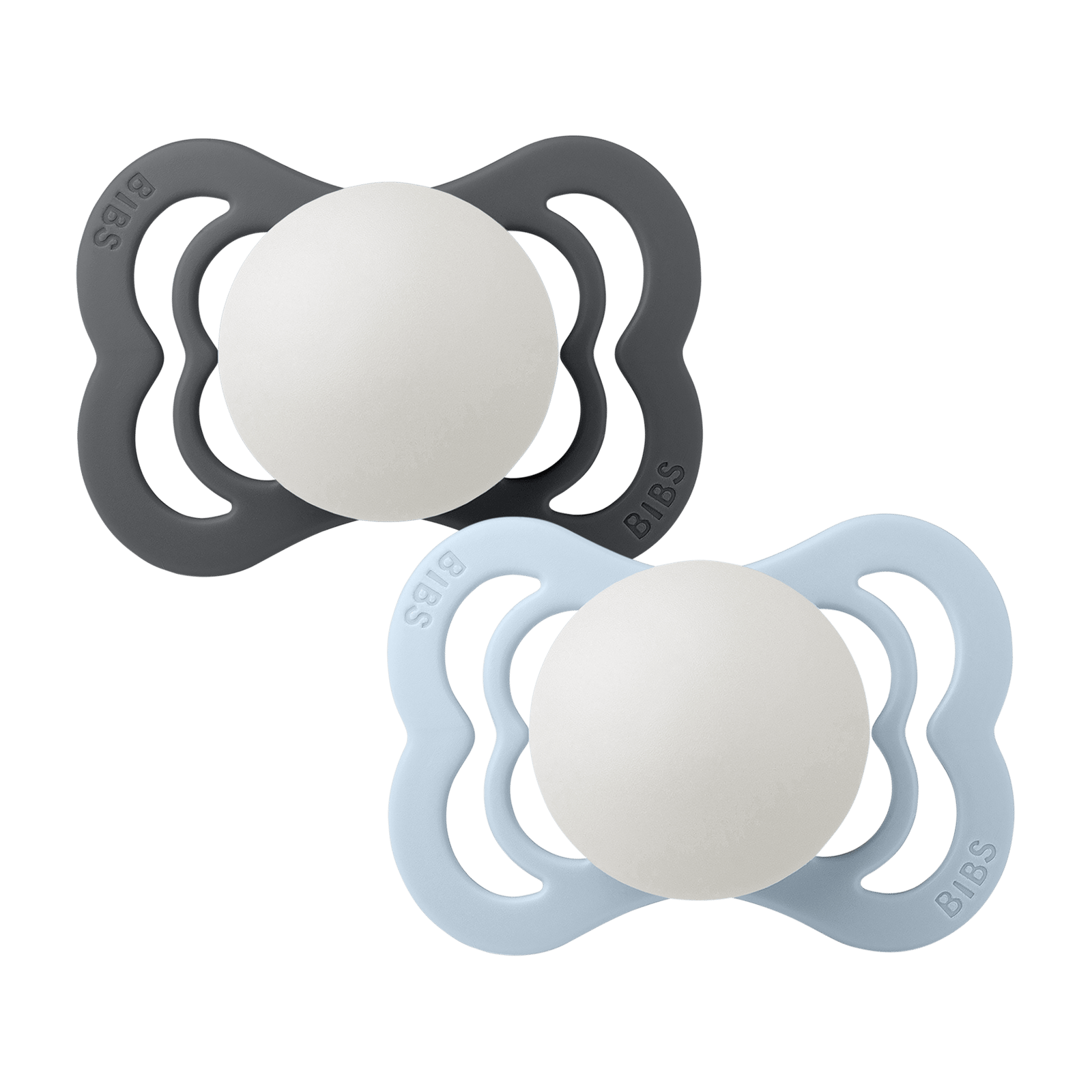 BIBS Pacifier Supreme Silicone Size 1 Iron Glow/Baby Blue Glow 2 st