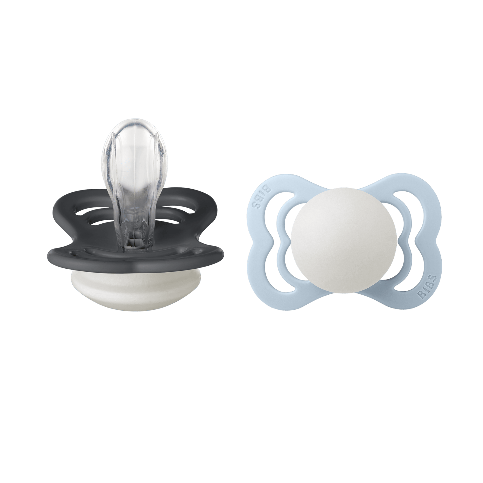 BIBS Pacifier Supreme Silicone Size 1 Iron Glow/Baby Blue Glow 2 st