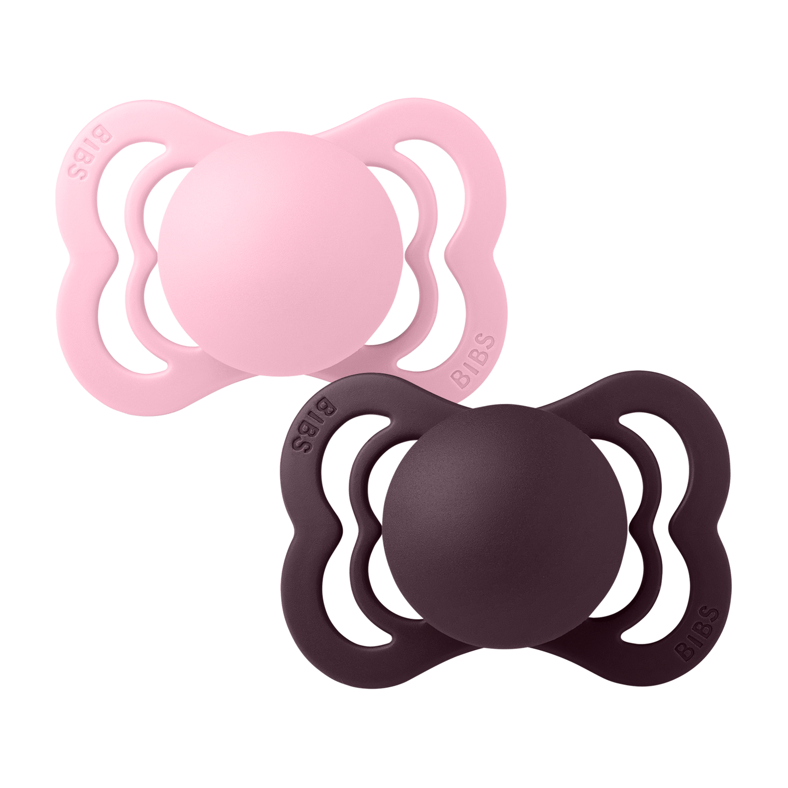 BIBS Pacifier Supreme Silicone Size 1 Baby Pink/Plum 2 st