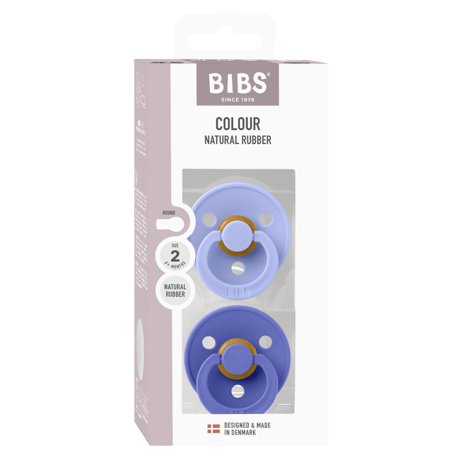 BIBS Pacifier Colour Latex 6+ månader Size 2 Hush/Grape 2 st