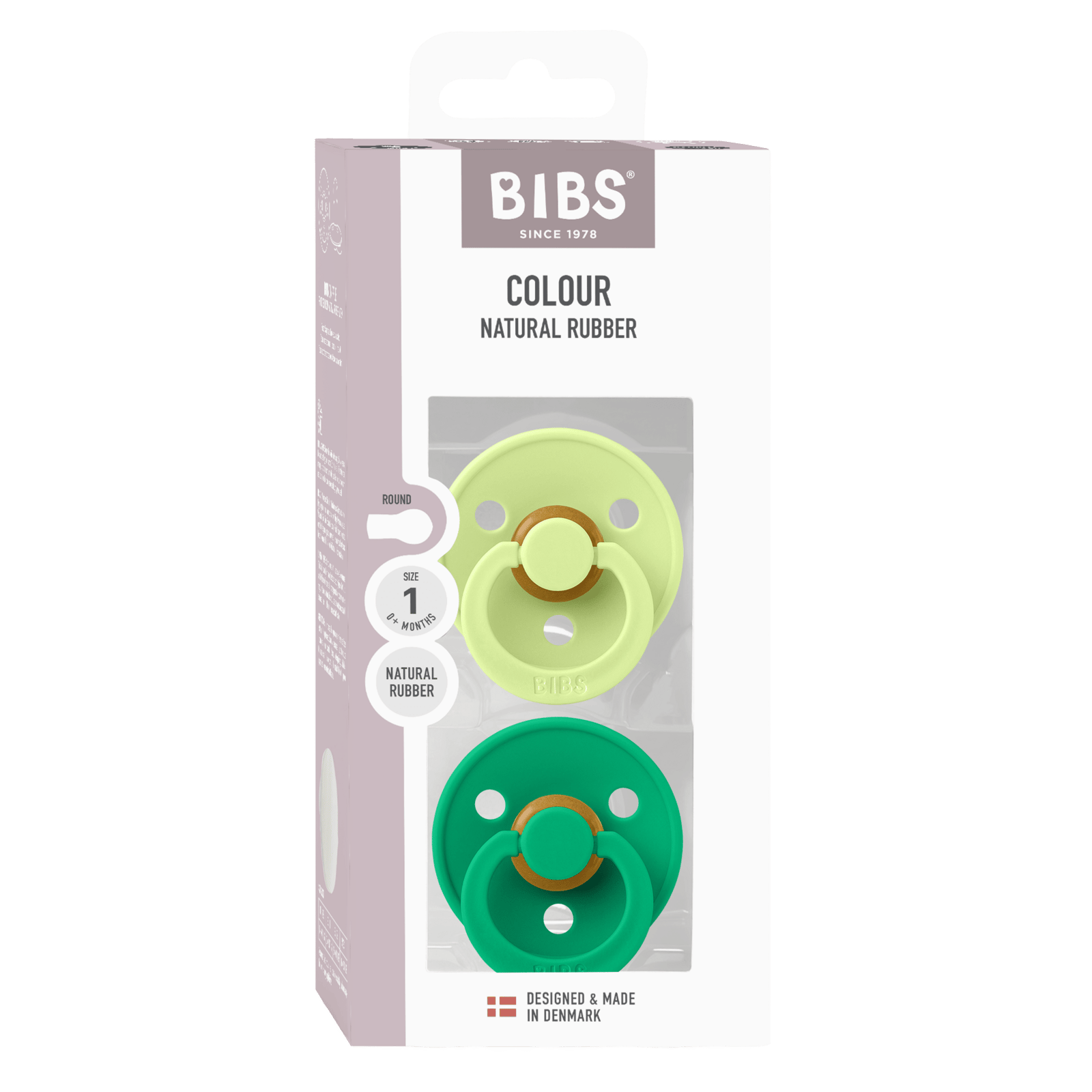 BIBS Pacifier Colour Latex 0+ månader Size 1 Matcha/Cactus 2 st