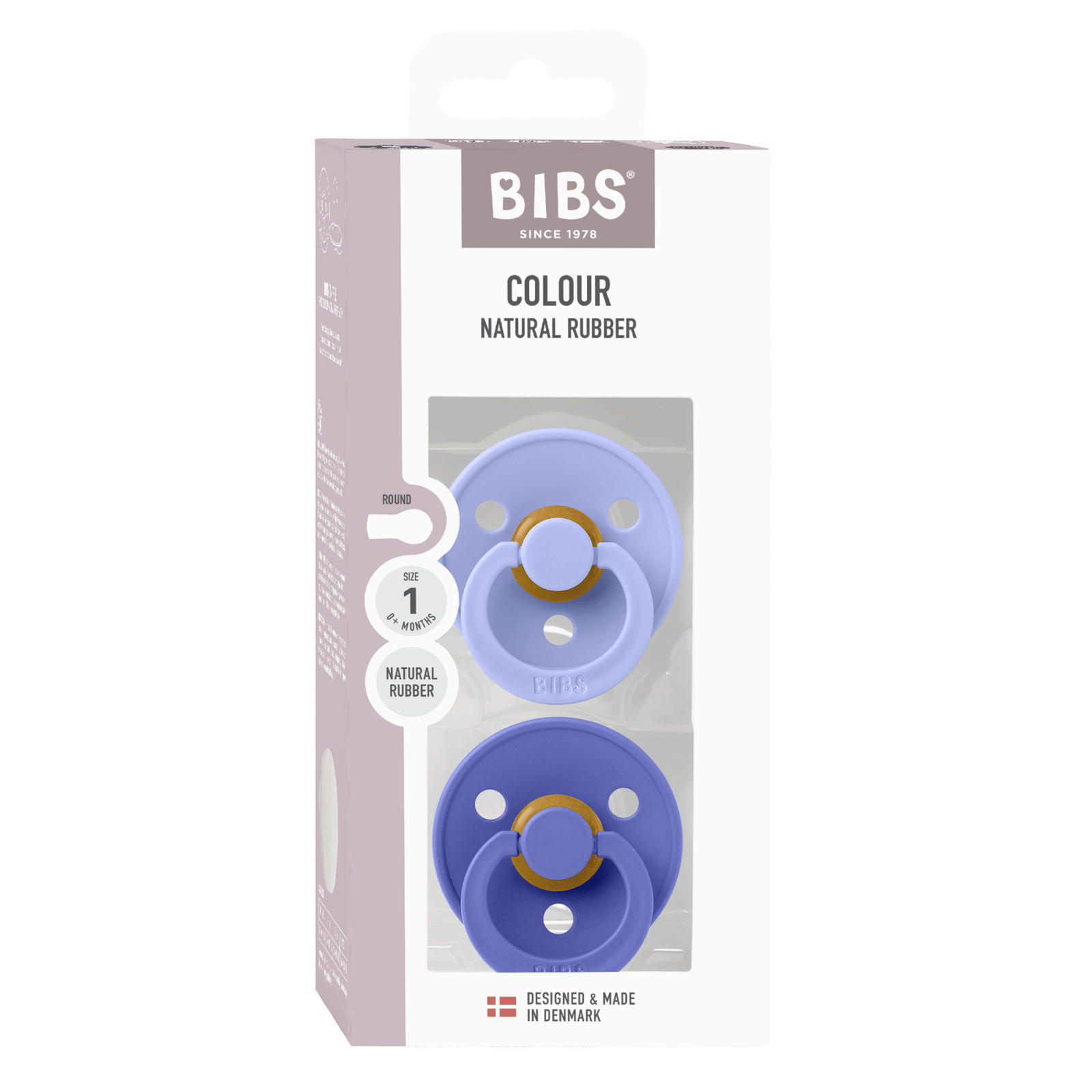 BIBS Pacifier Colour Latex 0+ månader Size 1 Hush/Grape 2 st