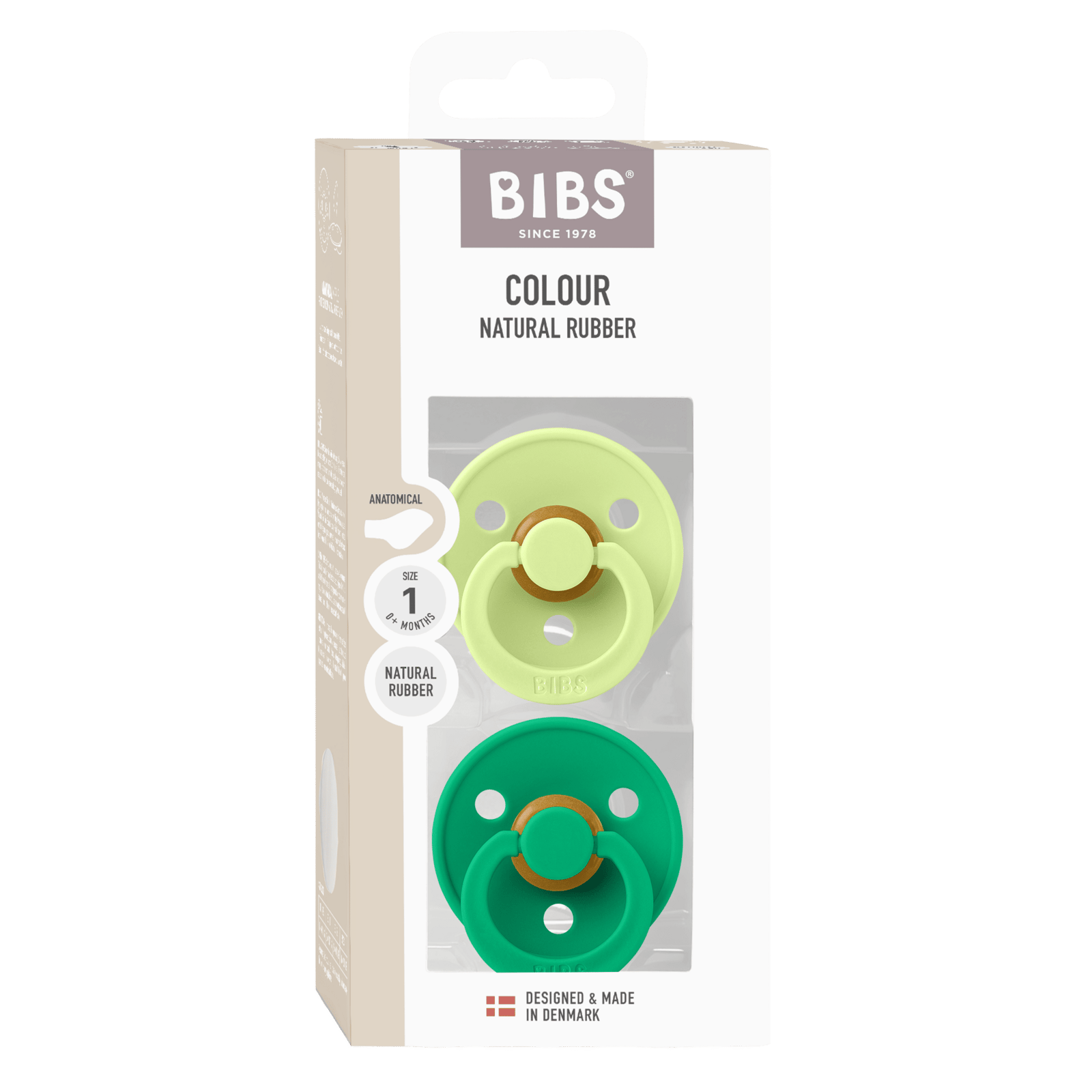 BIBS Pacifier Colour Anatomical Latex 0+ månader Size 1 Matcha/Cactus 2 st