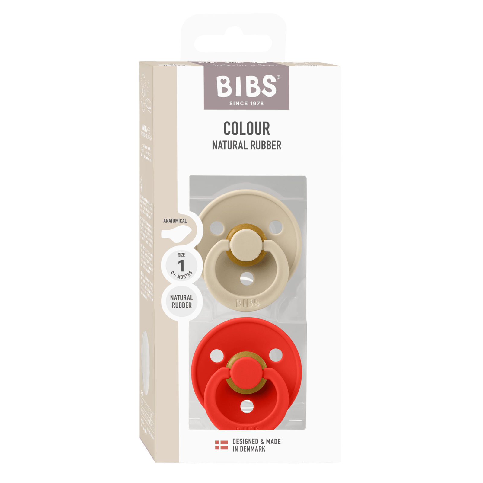 BIBS Pacifier Colour Anatomical Latex 0+ månader Size 1 Vanilla/Candy Apple 2 st