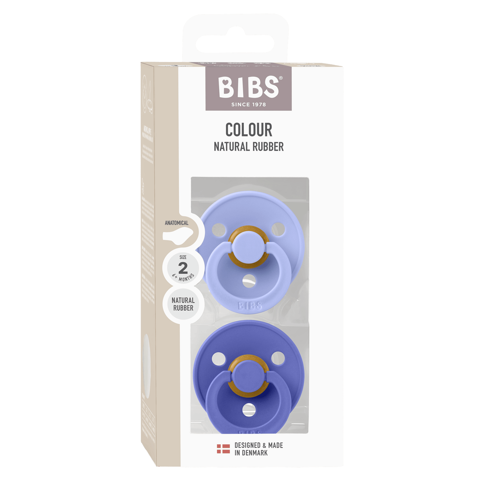 BIBS Pacifier Colour Anatomical Latex 6+ månader Size 2 Hush/Grape 2 st