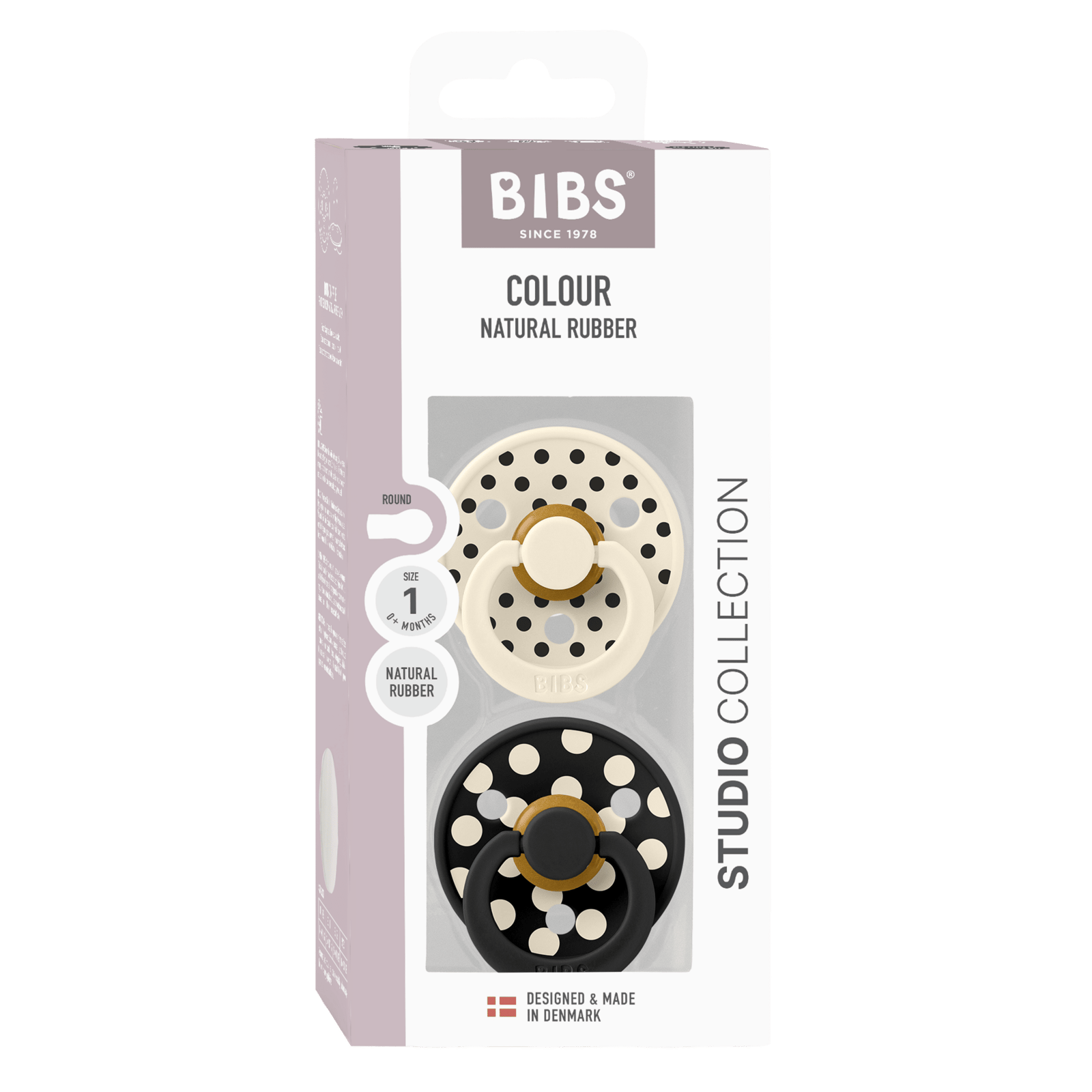 BIBS Pacifier Studio Colour Polka Latex Size 1 Ivory/Black 2 st