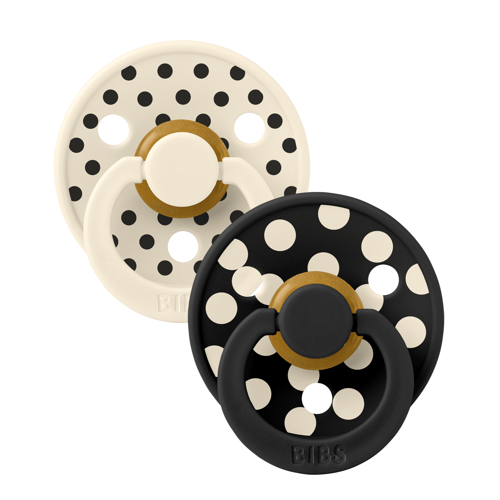 BIBS Pacifier Studio Colour Polka Latex Size 2 Ivory/Black 2 st