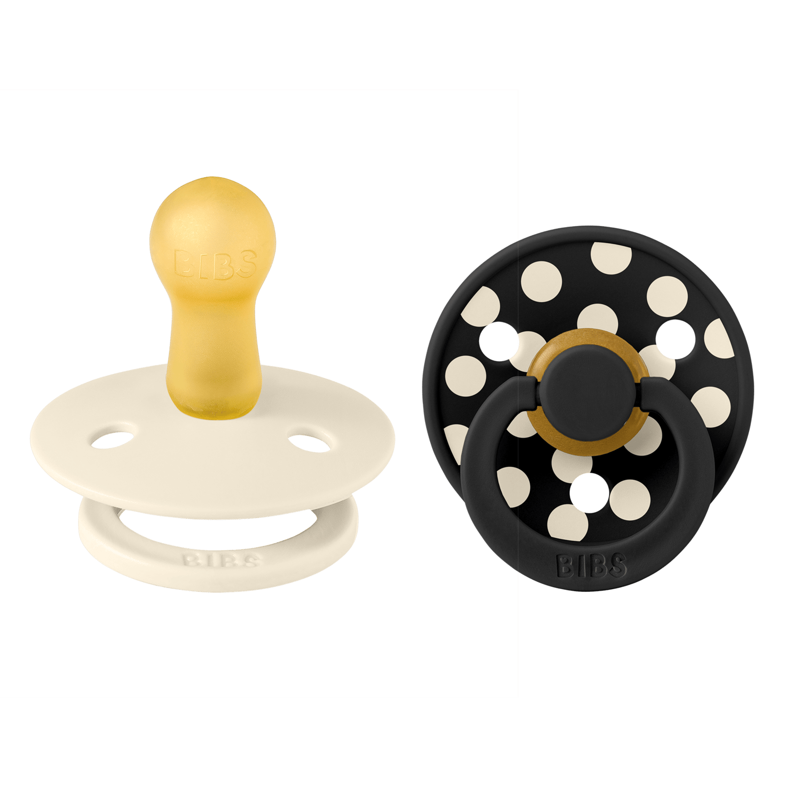 BIBS Pacifier Studio Colour Polka Latex Size 2 Ivory/Black 2 st