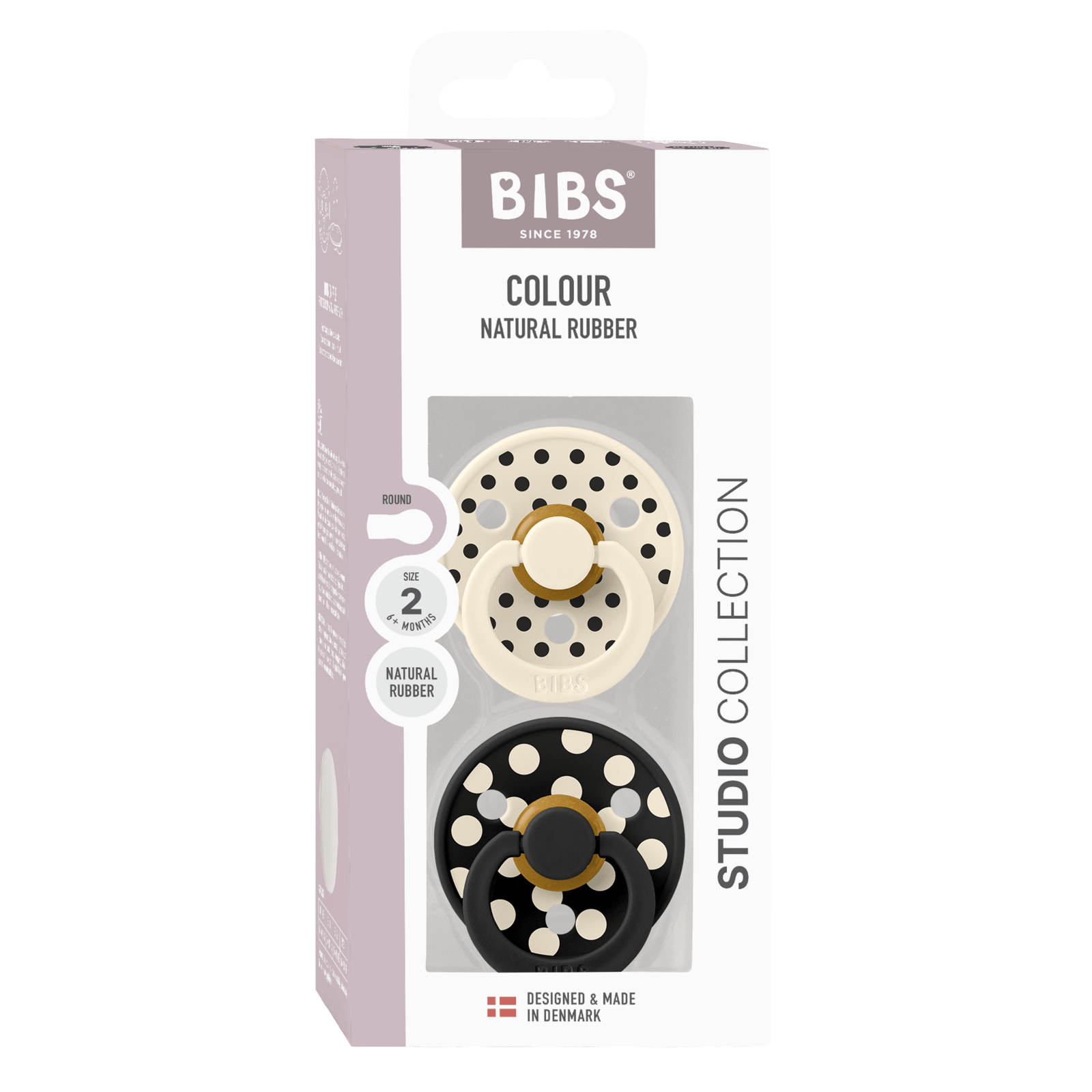 BIBS Pacifier Studio Colour Polka Latex Size 2 Ivory/Black 2 st