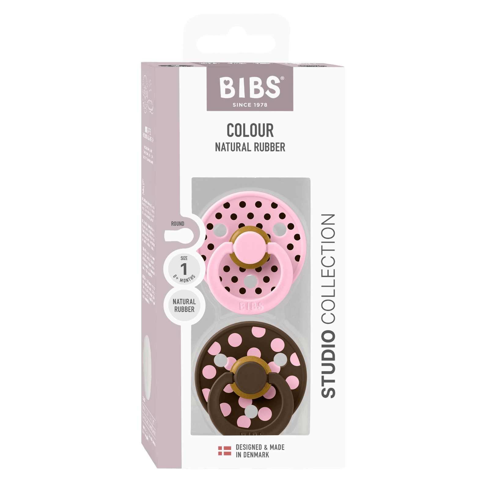 BIBS Pacifier Studio Colour Polka Latex Size 1 Baby Pink/Mocha 2 st