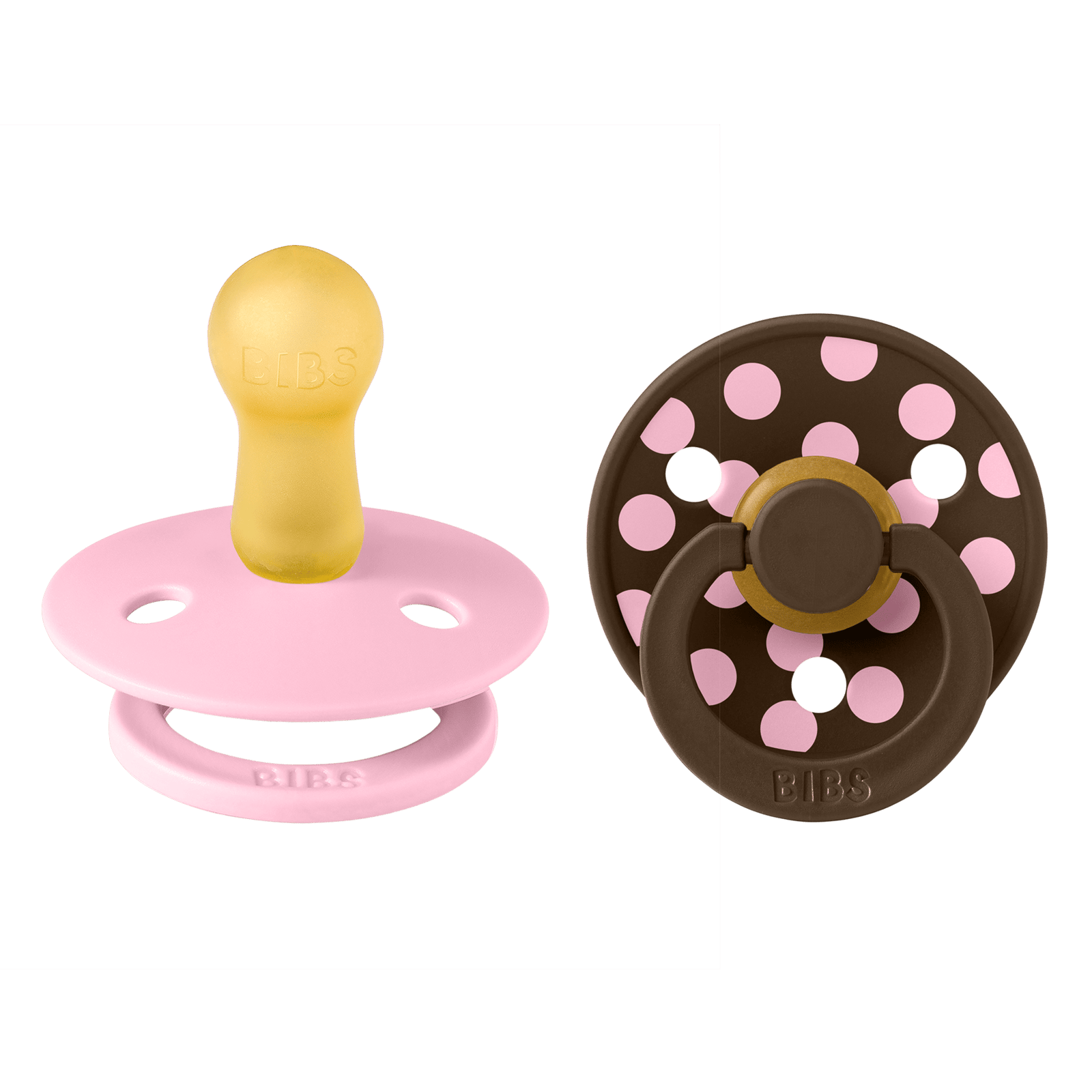 BIBS Pacifier Studio Colour Polka Latex Size 2 Baby Pink/Mocha 2 st