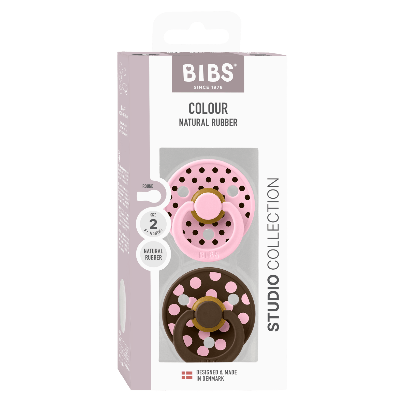 BIBS Pacifier Studio Colour Polka Latex Size 2 Baby Pink/Mocha 2 st