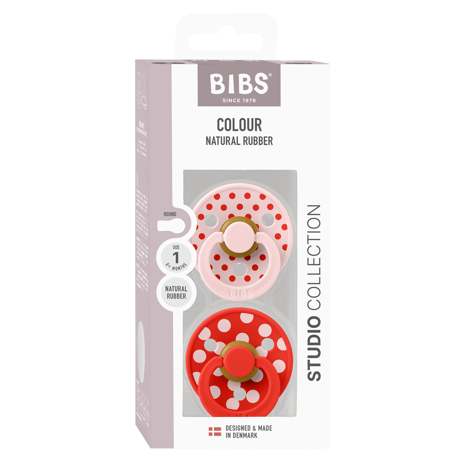 BIBS Pacifier Studio Colour Polka Latex Size 1 Blossom/Candy Apple 2 st