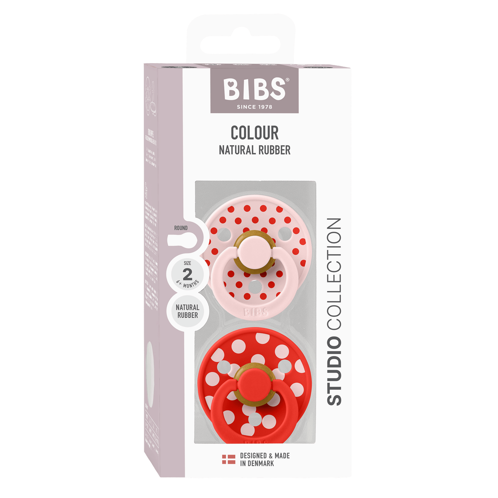 BIBS Pacifier Studio Colour Polka Latex Size 2 Blossom/Candy Apple 2 st