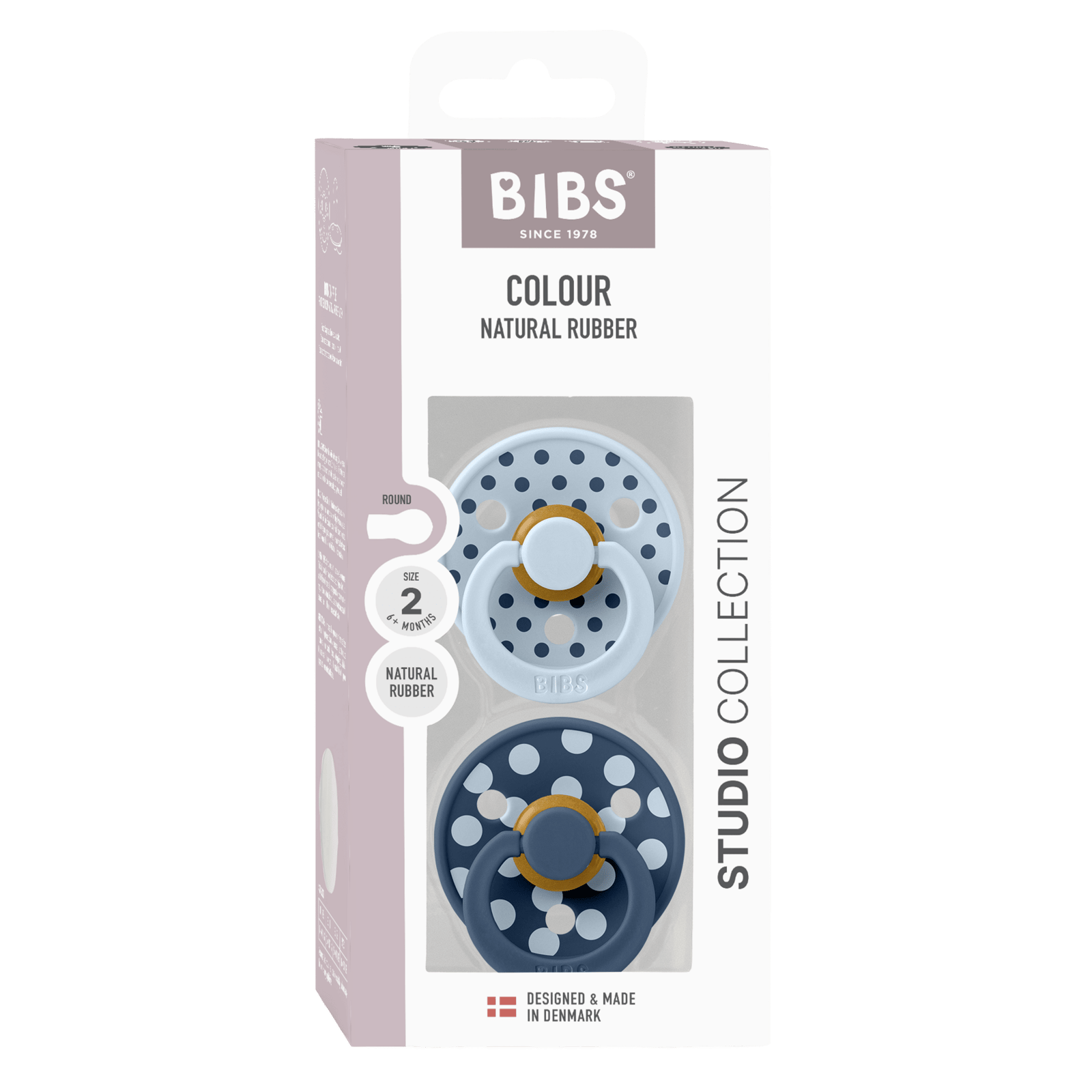 BIBS Pacifier Studio Colour Polka Latex Size 2 Baby Blue/Steel Blue 2 st